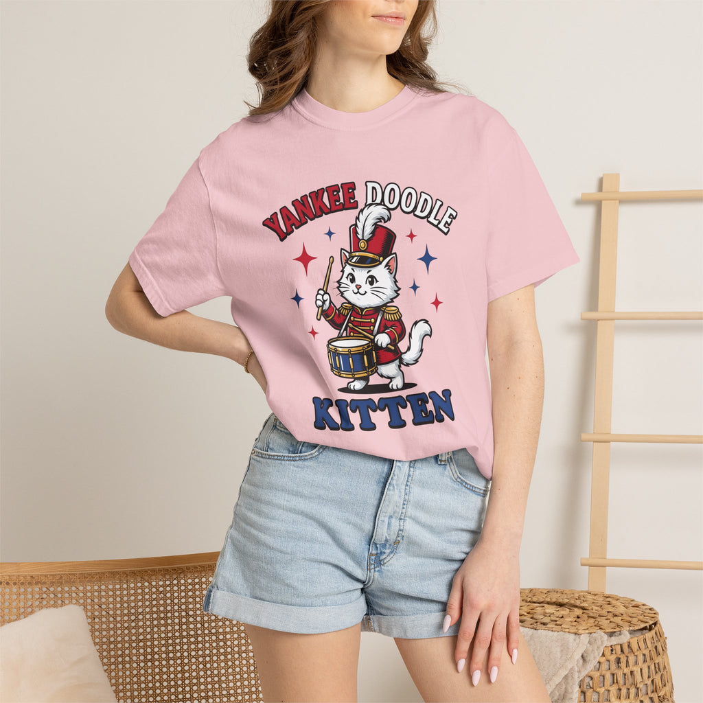 Music Cat Shirt Cat Flag Gift Women Hand Drawn Tee Kitty T-Shirt Feline Fan Illustrated Tshirt Banner Graphic Classic Drumstick Tshirt