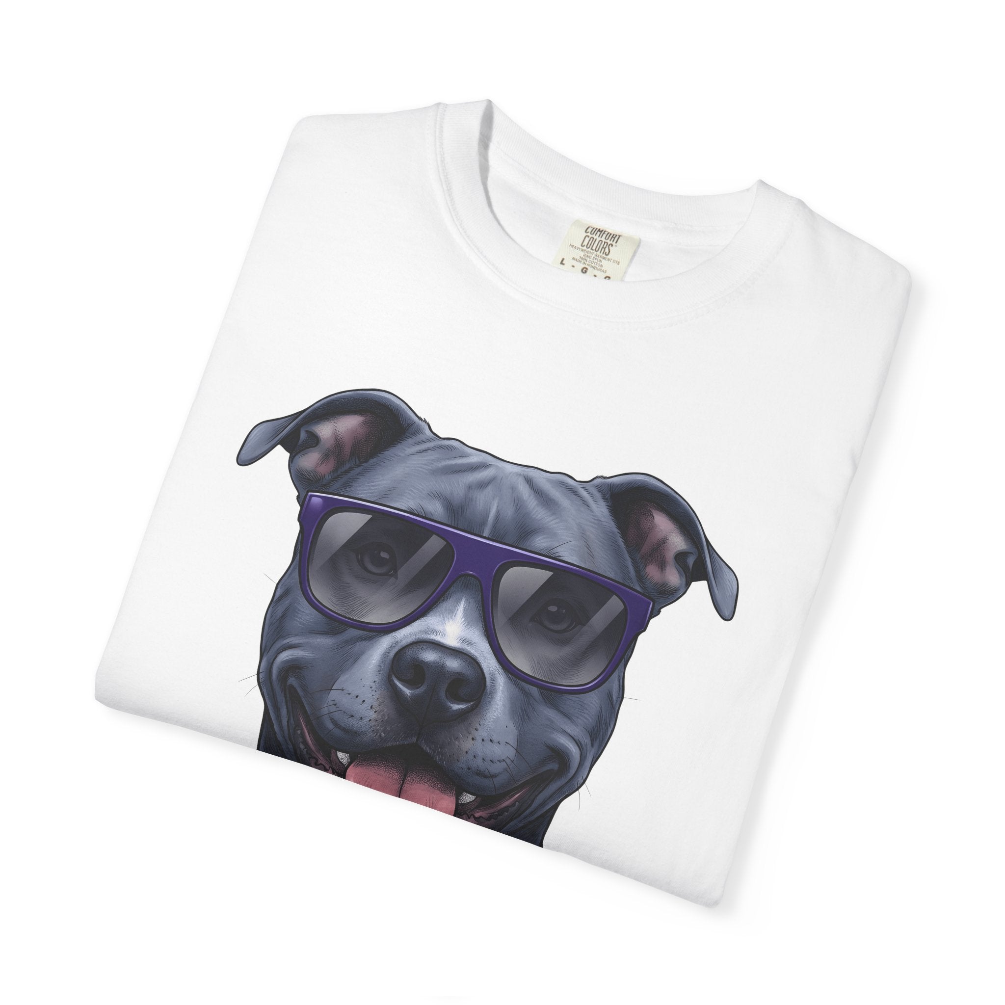 Pitbull Sunnies Shirt Dog Comedy Gift Women Detailed Tee Doggy Shades T-Shirt Dog Fan Realistic Tshirt Humor Graphic Old School Grin Tshirt