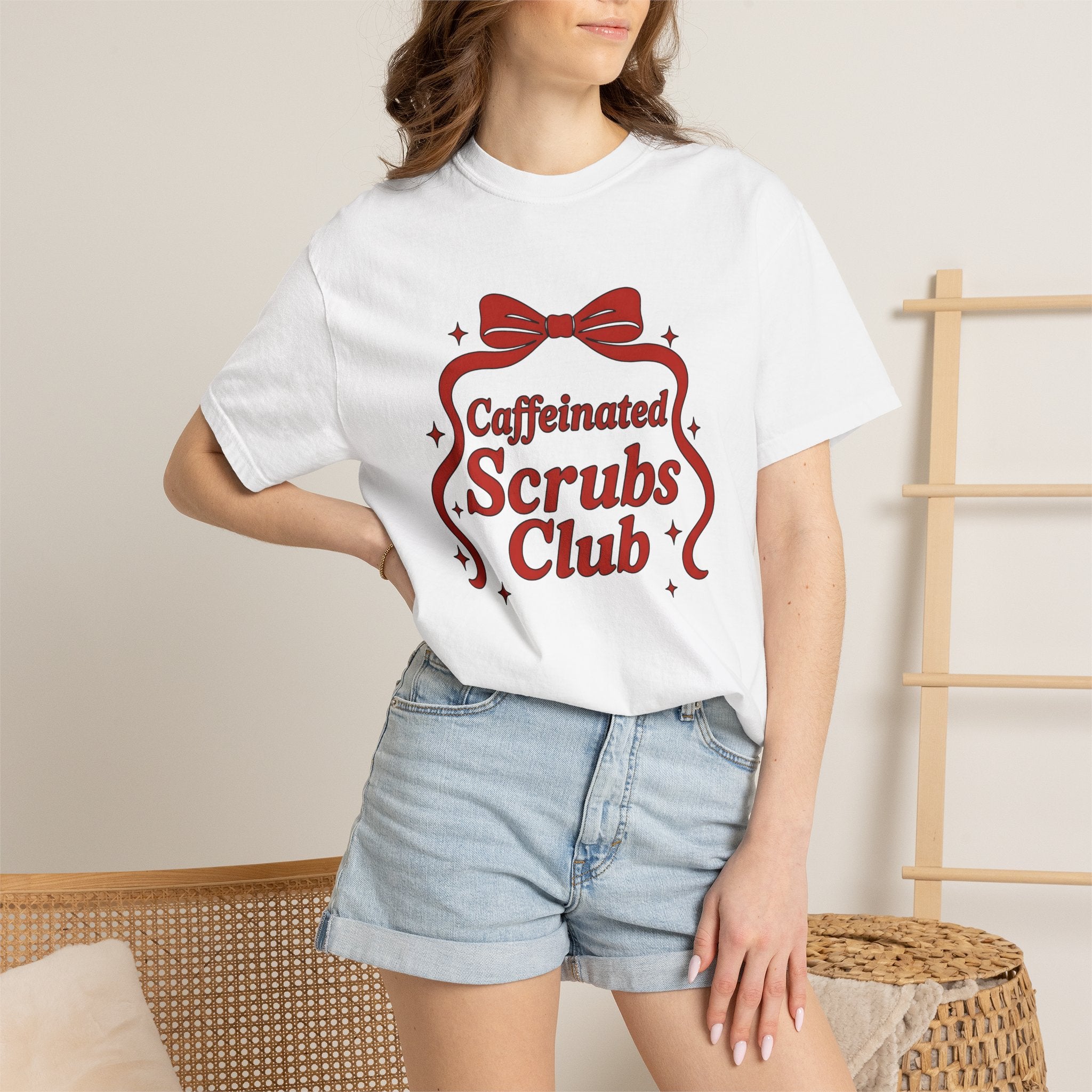 Bow Graphic Shirt Nurses Coffee Gift Women Bold Tee Bow T-Shirt Nurse Enthusiast Graphic Tshirt Caffeine Graphic Retro Stars Tshirt