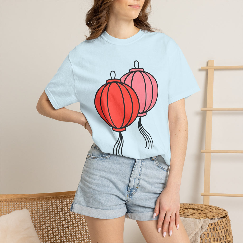 Lantern Pair Shirt Chinese New Year Festival Gift Women Minimalist Tee Lamp T-Shirt Lunar New Year Fan Simple Tshirt Celebration Graphic