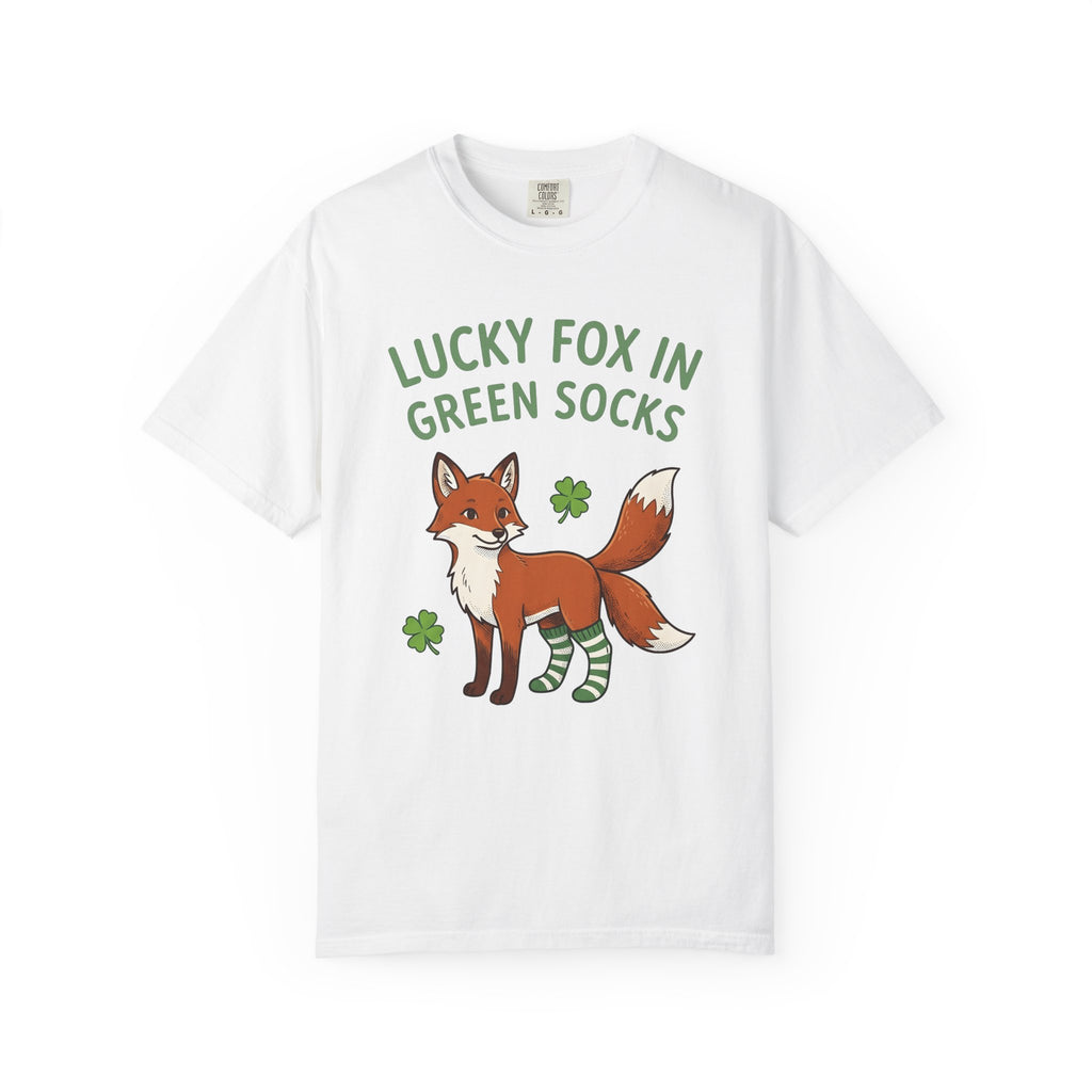 Fox Socks Shirt St Patrick's Day Creatures Gift Women Illustration Tee Socks T-Shirt Shamrock Fan Illustrated Tshirt Animal Graphic Hand