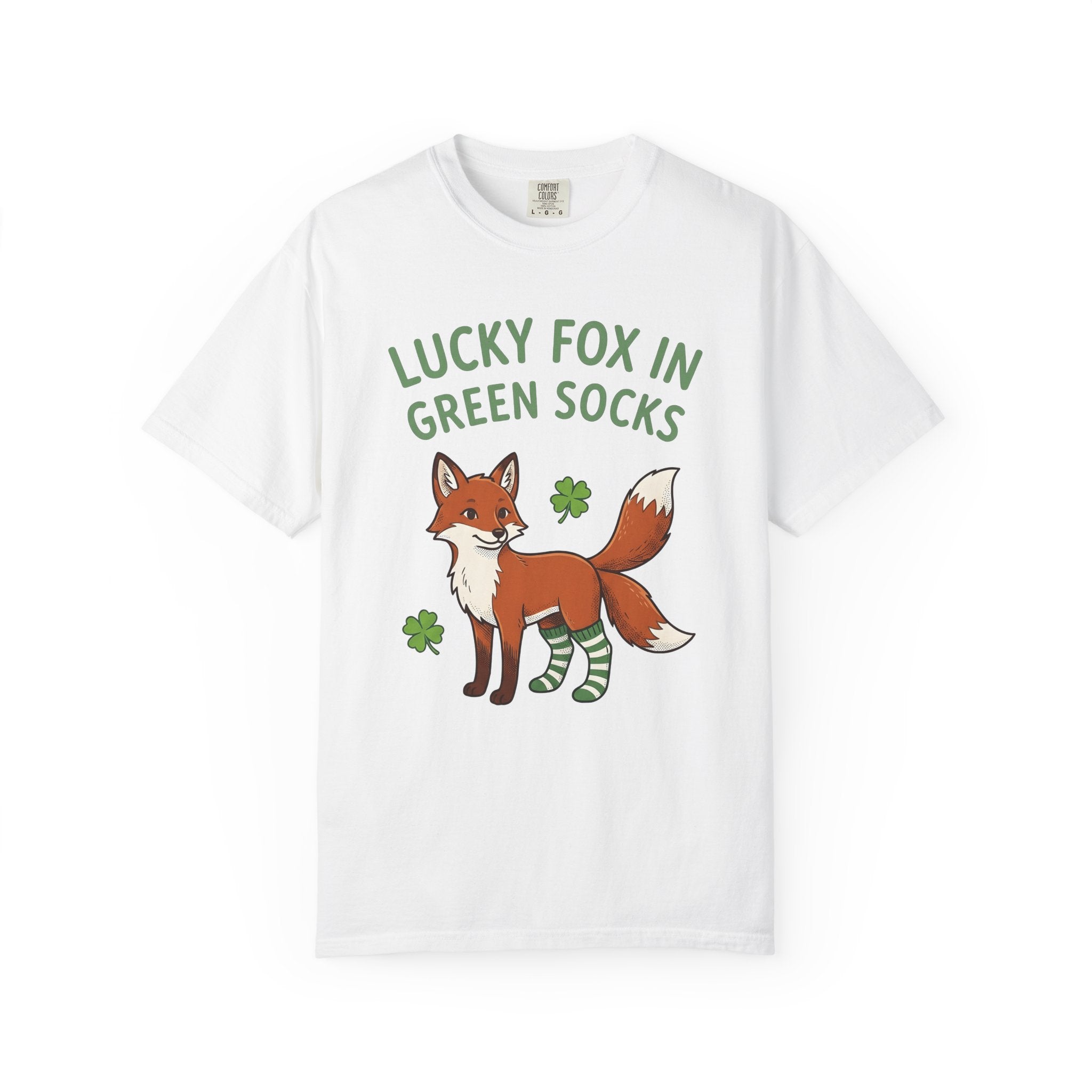 Fox Socks Shirt St Patrick's Day Creatures Gift Women Illustration Tee Socks T-Shirt Shamrock Fan Illustrated Tshirt Animal Graphic Hand