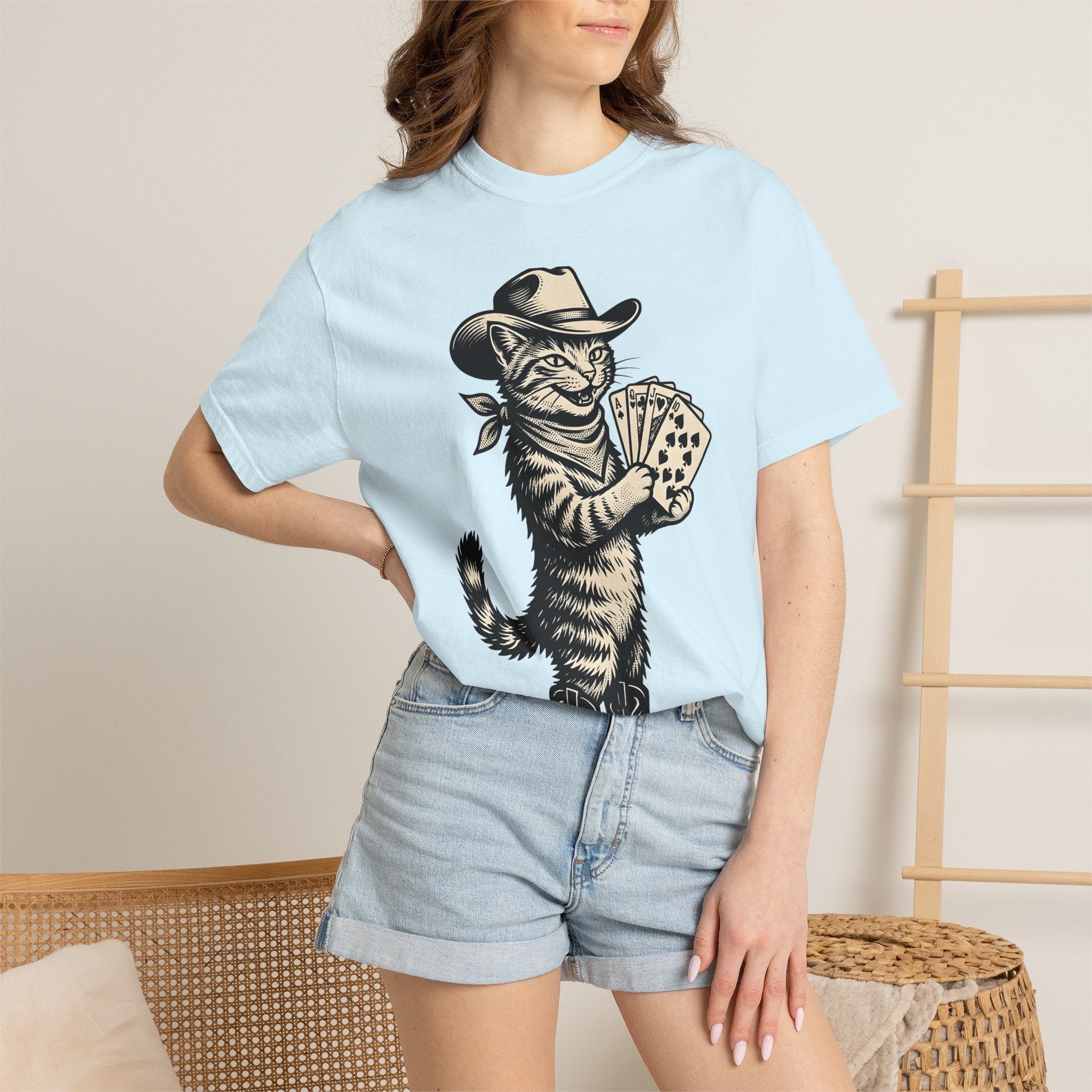 Country Cat Shirt Cat Frontier Gift Women Antique Tee Kitty T-Shirt Feline Fan Vintage Tshirt Western Graphic Outline Playing Card Tshirt