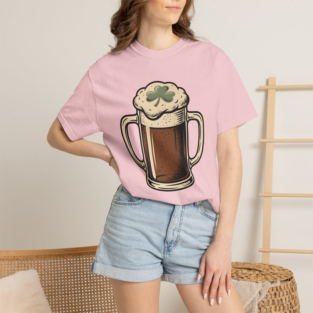 Beer Cup Shirt St Patrick's Day Brew Gift Women Old School Tee Pint Glass T-Shirt Beer Fan Mug Tshirt Brewery Graphic Line Art Lucky Clover