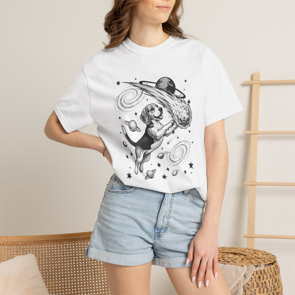 Beagle Rocket Shirt Dog Cosmos Gift Women Retro Tee Hound T-Shirt Dog Fan Vintage Tshirt Galaxy Graphic Line Art Space Rock Tshirt