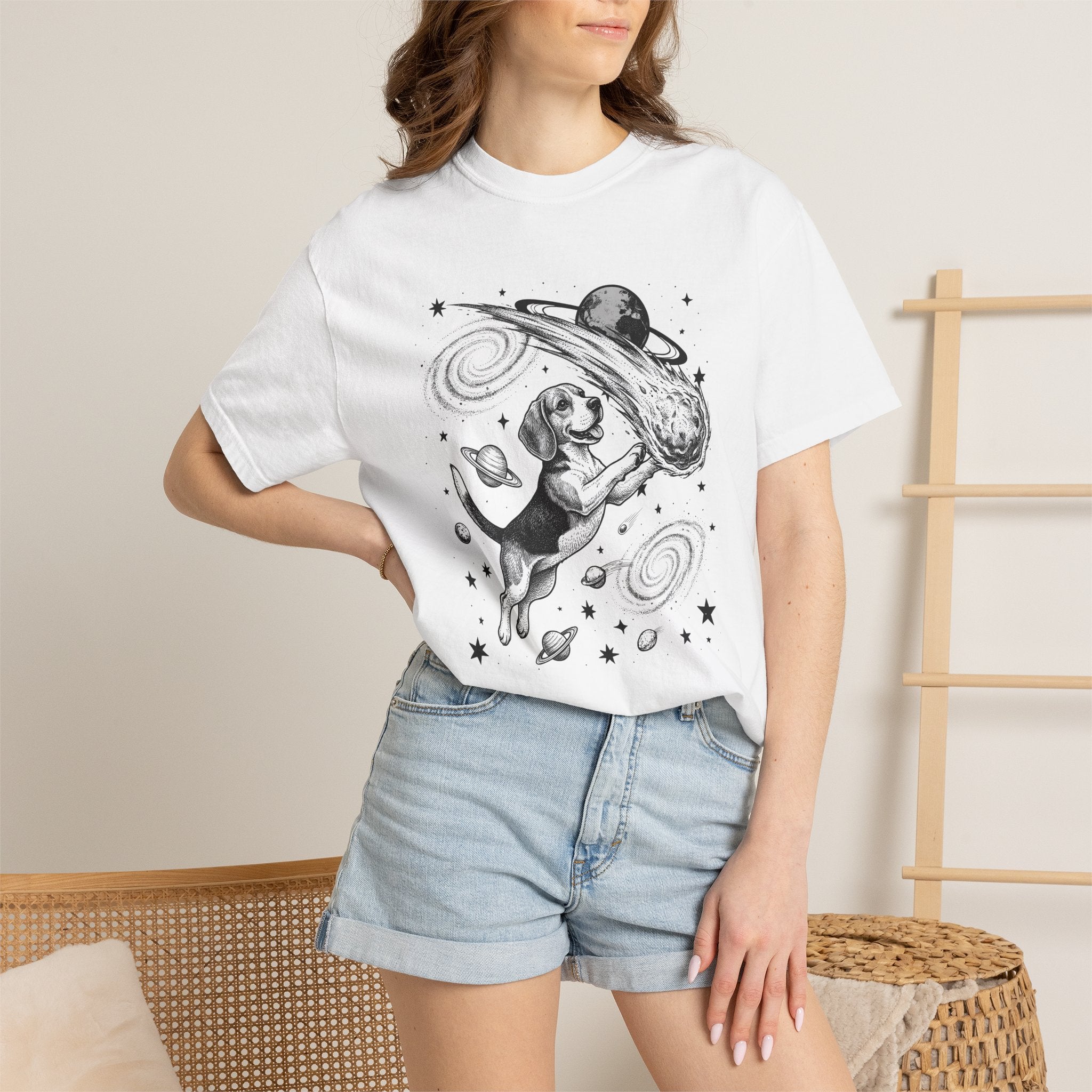 Beagle Rocket Shirt Dog Cosmos Gift Women Retro Tee Hound T-Shirt Dog Fan Vintage Tshirt Galaxy Graphic Line Art Space Rock Tshirt