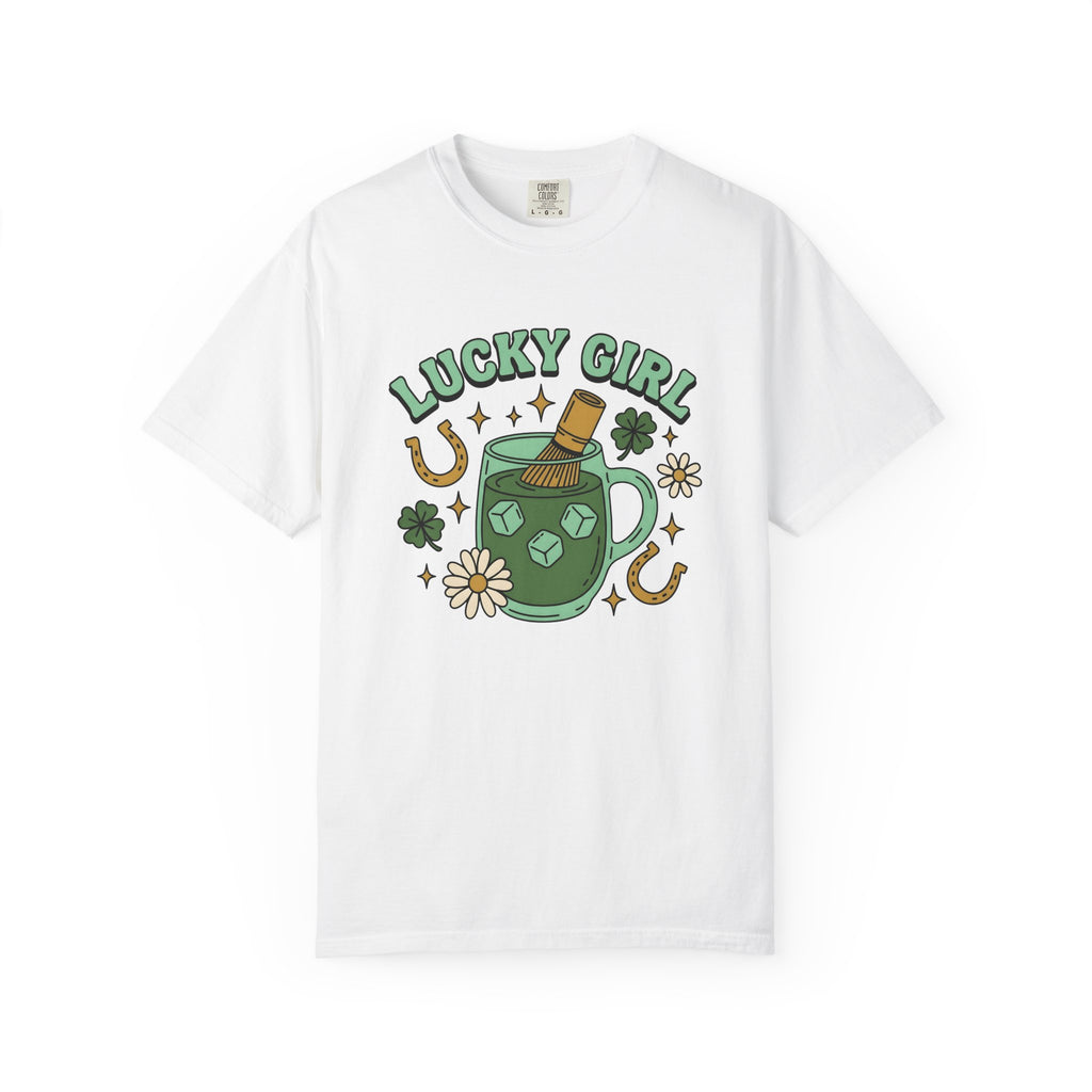 Matcha Drink Shirt St Patrick's Day Coffee Gift Women Doodle Tee Green Tea T-Shirt Shamrock Fan Hand Drawn Tshirt Coffee Graphic Retro