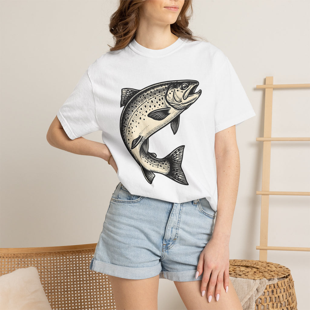 Brown Trout Shirt Fishing Nature Gift Women Old School Tee Trout T-Shirt Angler Fan Wildlife Graphic Tshirt Outline Speckles Tshirt