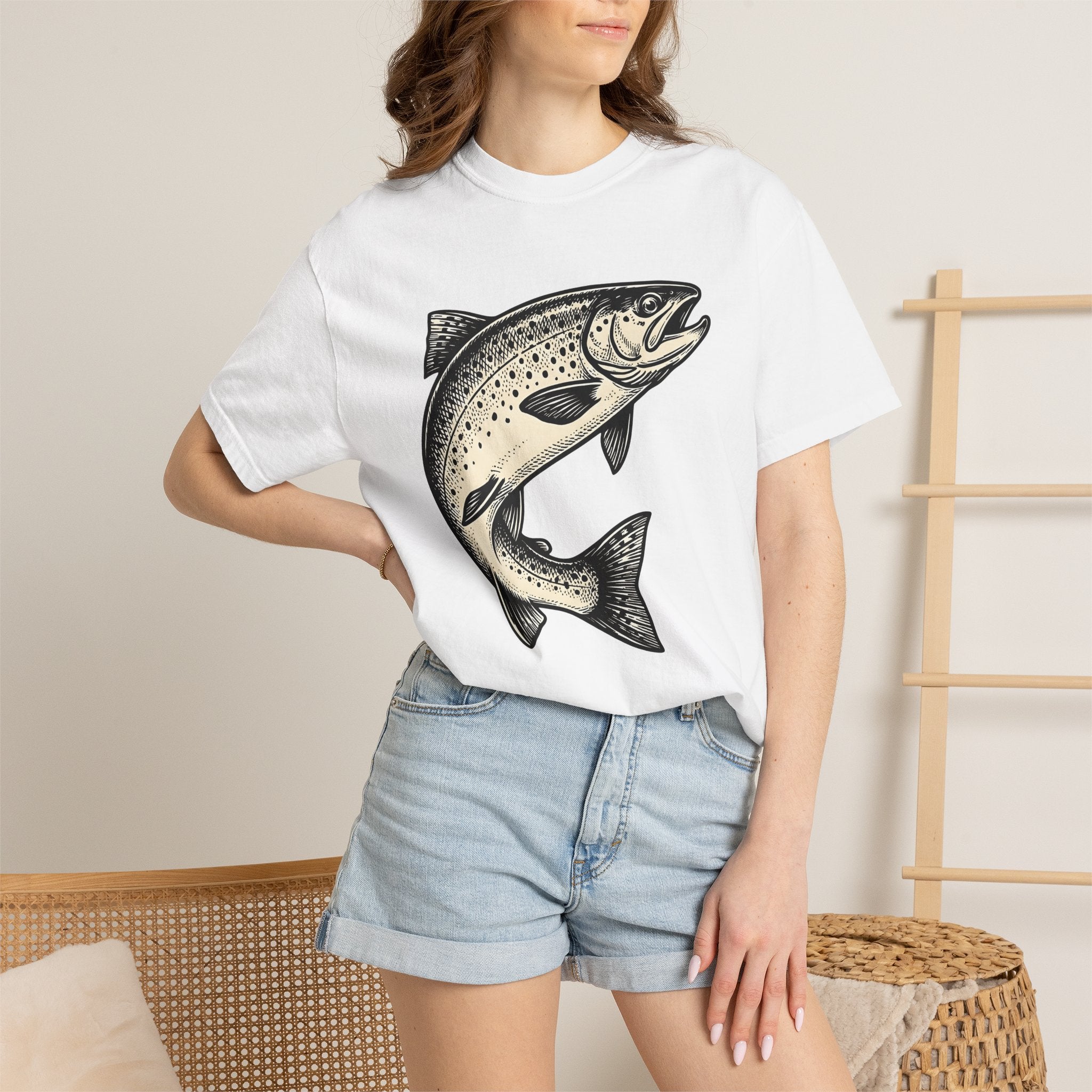 Brown Trout Shirt Fishing Nature Gift Women Old School Tee Trout T-Shirt Angler Fan Wildlife Graphic Tshirt Outline Speckles Tshirt
