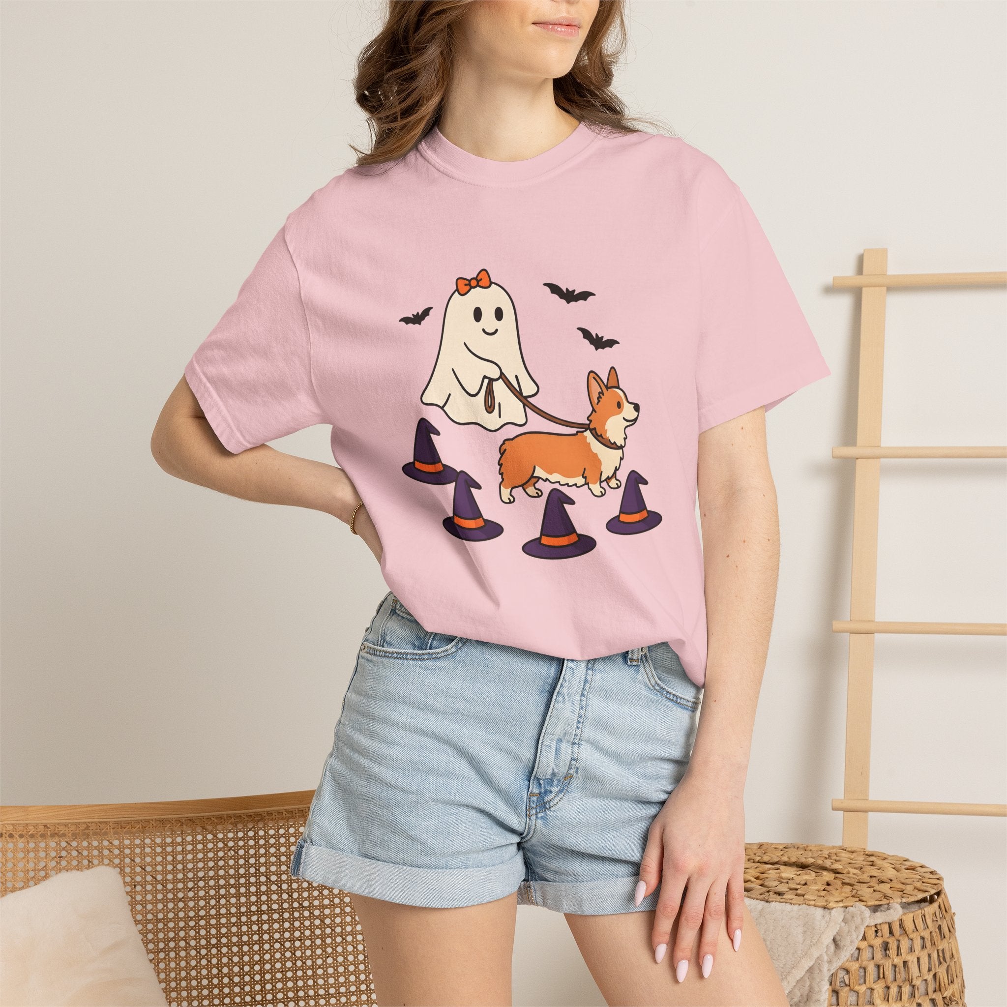 Corgi Ghost Dog Shirt Dog Spooky Gift Women Adorable Tee Pembroke Welsh Corgi T-Shirt Dog Fan Cute Tshirt Horror Graphic Comic Witch Hat