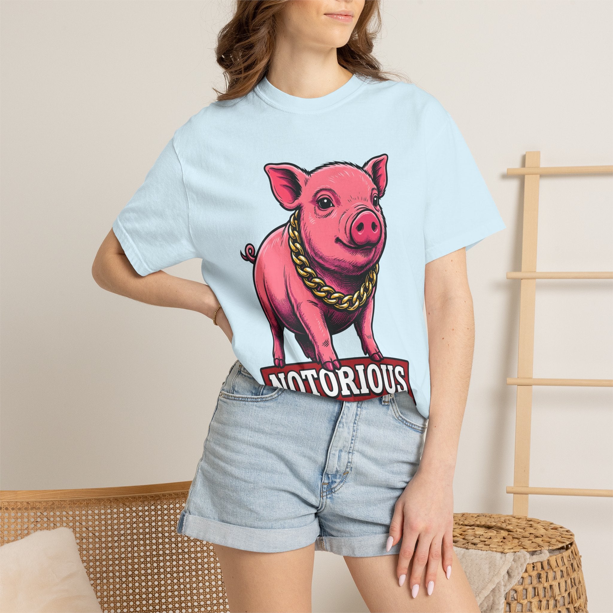Pig Drawing Shirt Funny Fauna Gift Women Animated Tee Swine T-Shirt Humor Fan Cartoon Tshirt Wildlife Graphic Classic Gold Pendant Tshirt