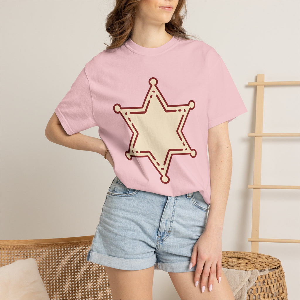 Sheriff Badge Shirt Cowgirl Western Gift Women Doodle Tee Badge T-Shirt Cowboy Fan Lawman Tshirt Rodeo Graphic Retro Star Tshirt