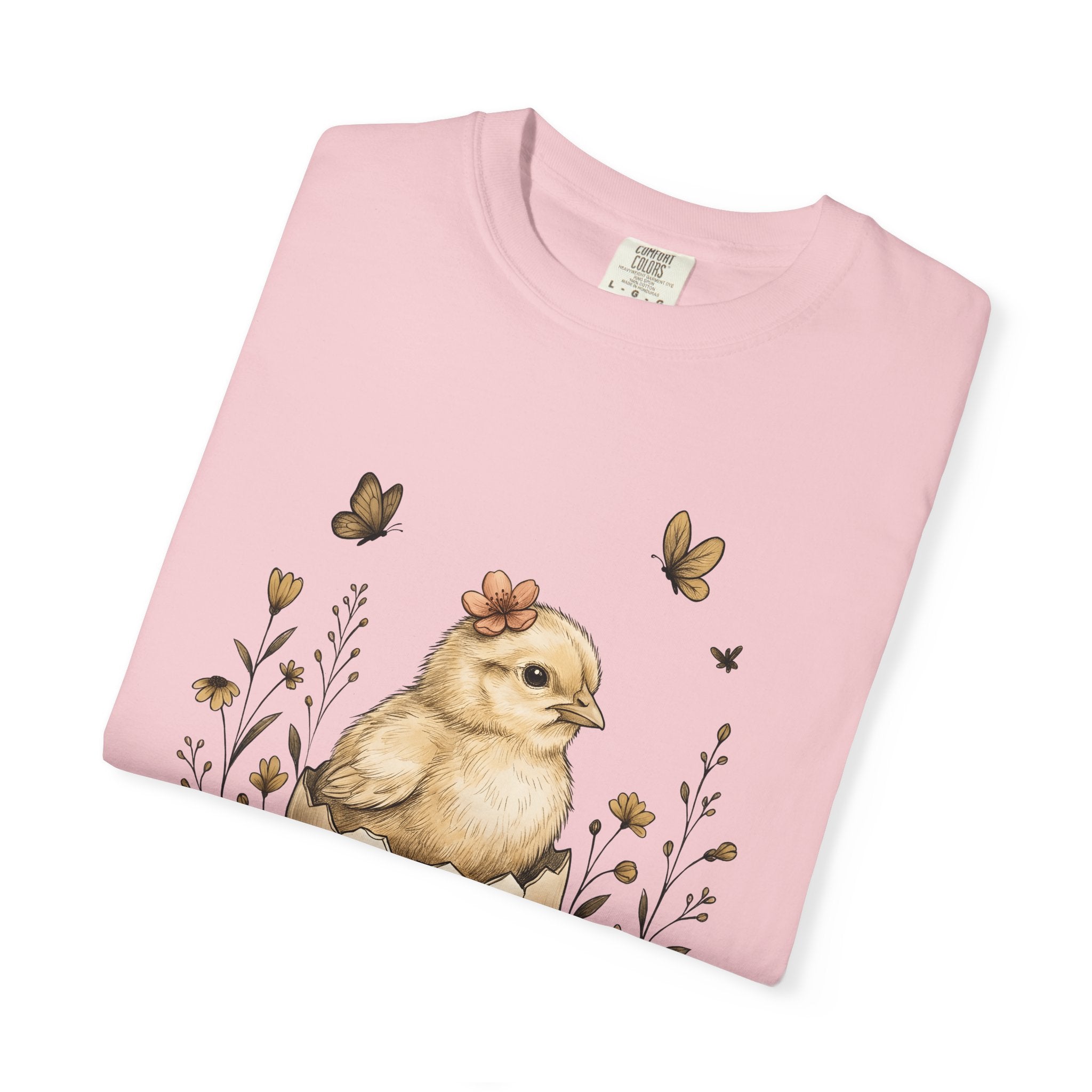 Little Chick Shirt Easter Bloom Gift Women Line Art Tee Chick T-Shirt Easter Fan Hatchling Tshirt Floral Graphic Classic Meadow Flowers