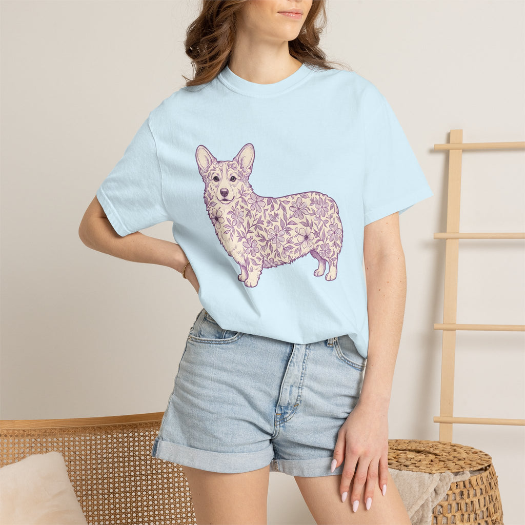 Corgi Pet Shirt Dog Bouquet Gift Women Plant Design Tee Puppy T-Shirt Dog Fan Canine Tshirt Floral Graphic Classic Bloom Tshirt