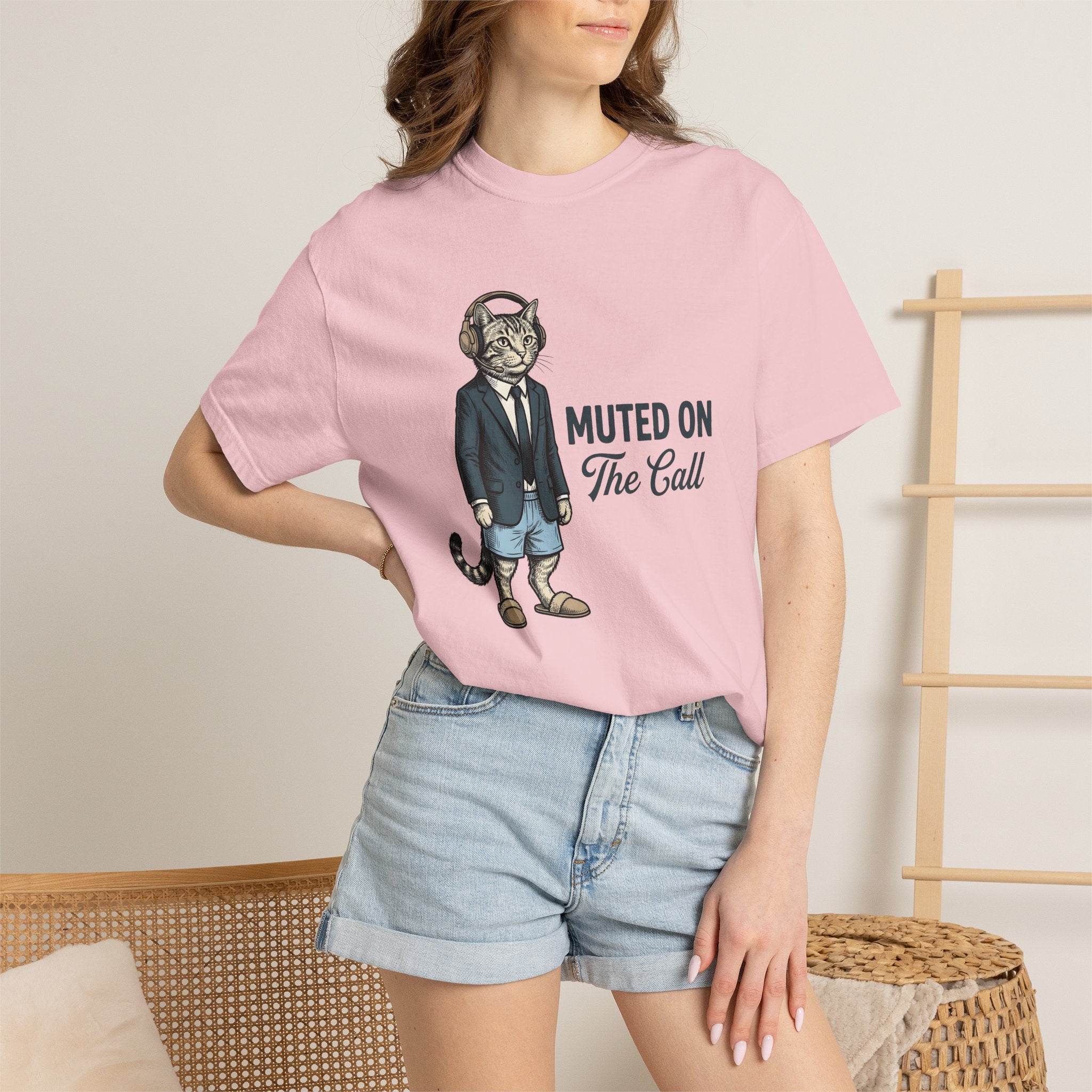 Cat Suit Shirt Cat Work From Home Gift Women Vintage Tee Catsuit T-Shirt Cat Fan Retro Tshirt Remote Graphic Hand Drawn Headphones Tshirt