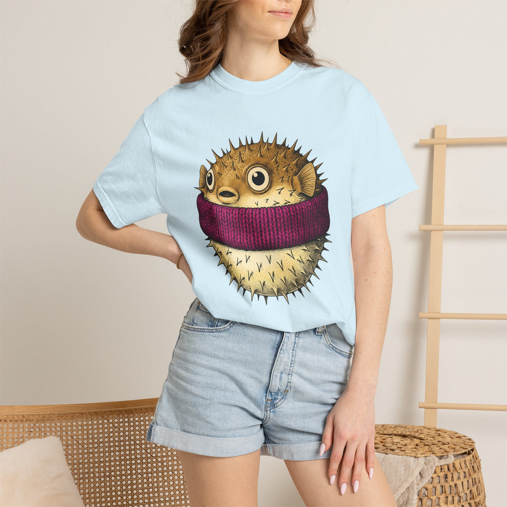 Blowfish Pullover Shirt Animals Marine Gift Women Line Art Tee Pufferfish T-Shirt Wildlife Fan Animal Graphic Illustration Oceanic Design