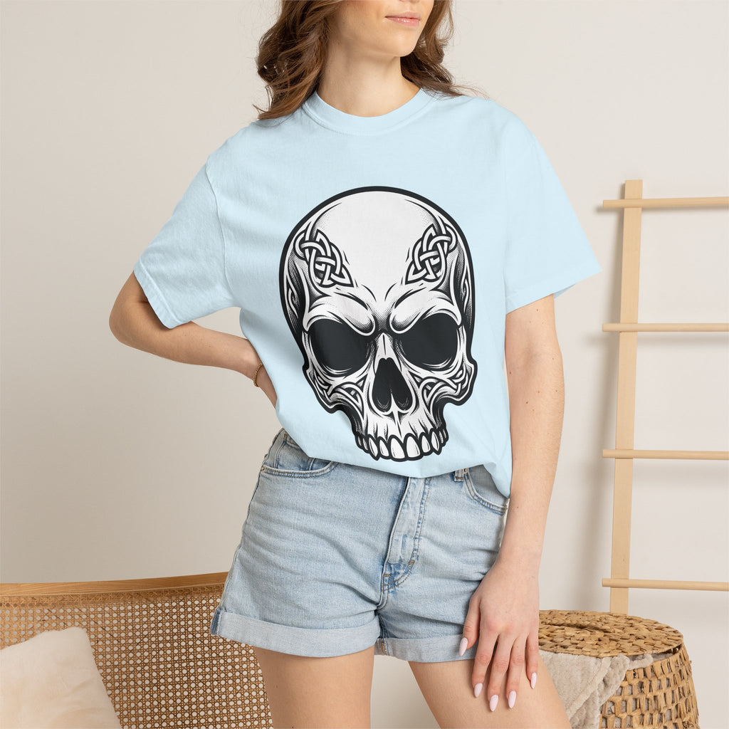 Celtic Skull Shirt St Patrick's Day Fantasy Gift Women Neo Traditional Tee Skull T-Shirt Irish Fan Tribal Tshirt Mythical Graphic Line Art