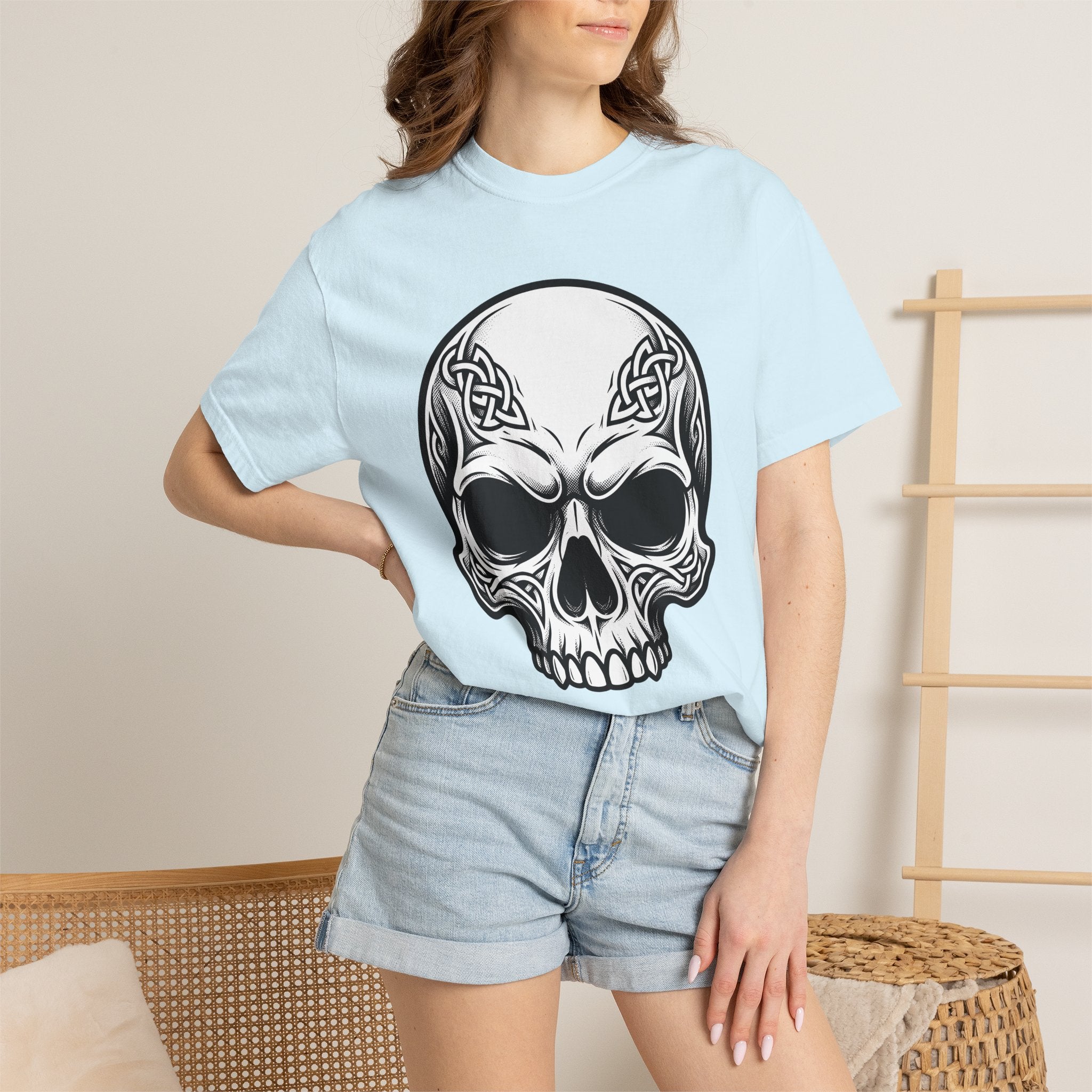 Celtic Skull Shirt St Patrick's Day Fantasy Gift Women Neo Traditional Tee Skull T-Shirt Irish Fan Tribal Tshirt Mythical Graphic Line Art