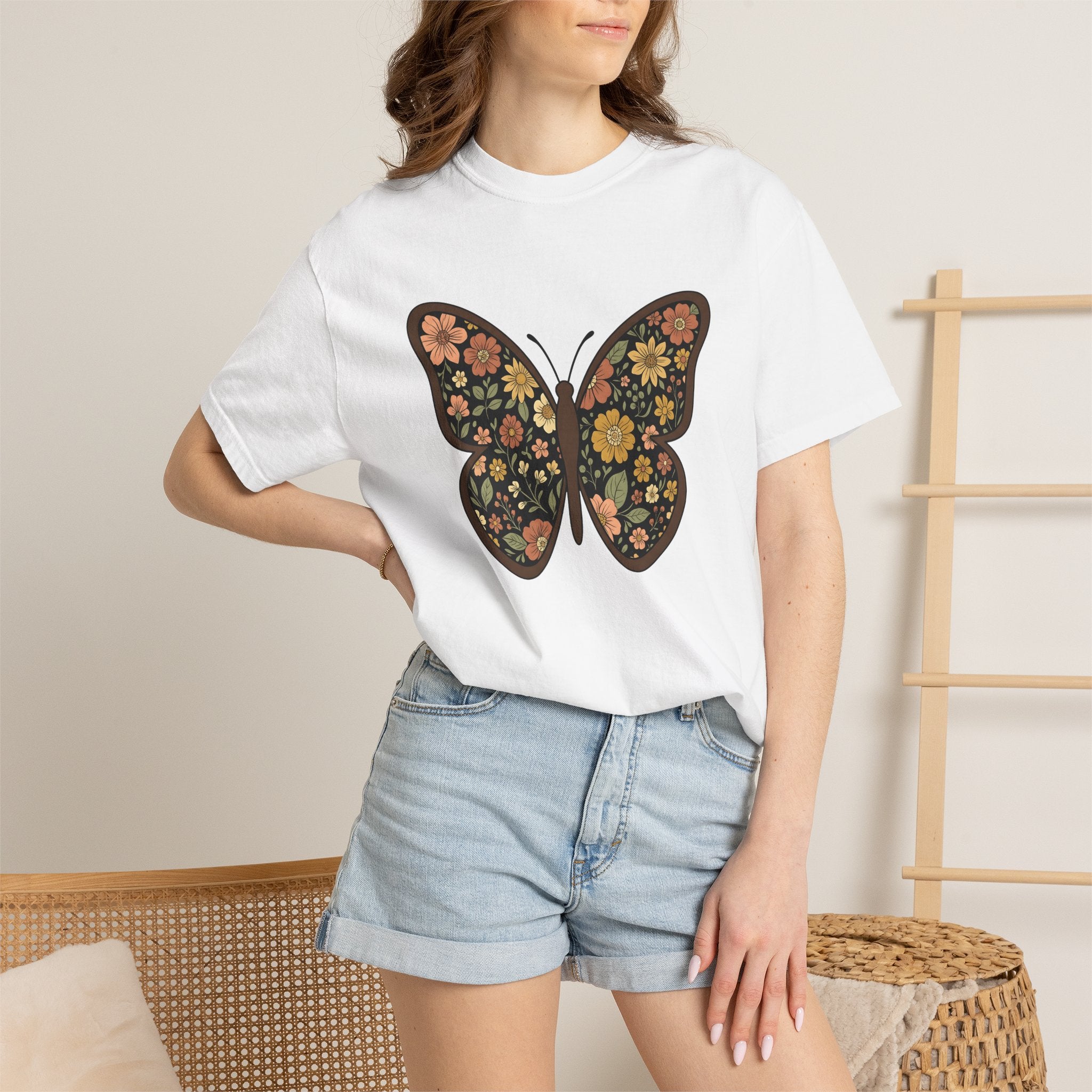 Butterfly Bloom Shirt Boho Chic Wildlife Gift Women Tribal Tee Butterfly T-Shirt Bohemian Fan Tribal Tshirt Wildlife Graphic Shabby Chic