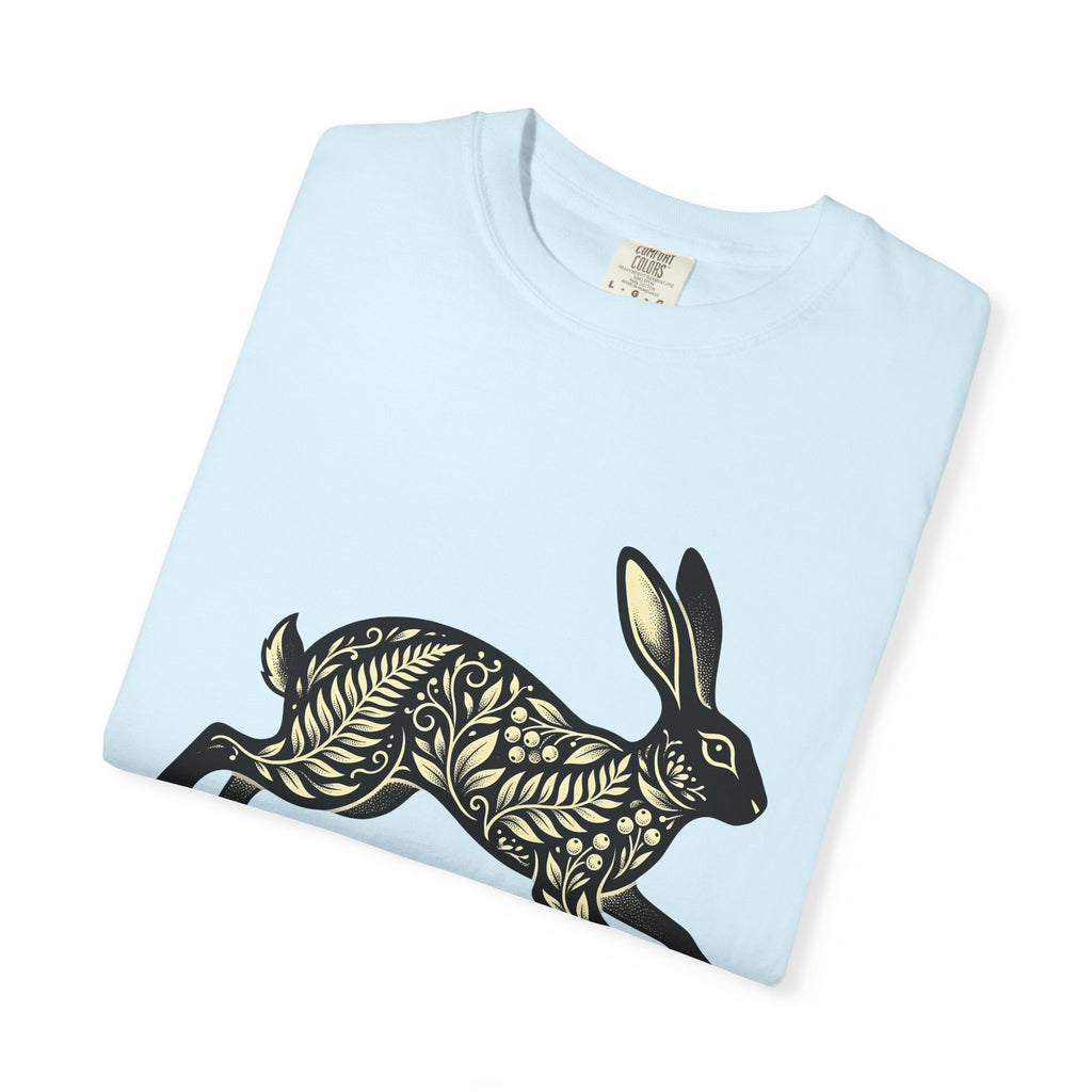 Floral Bunny Shirt Easter Animal Gift Women Folk Art Tee Rabbit T-Shirt Easter Fan Bunny Tshirt Naive Art Graphic Vintage Botanical Tshirt