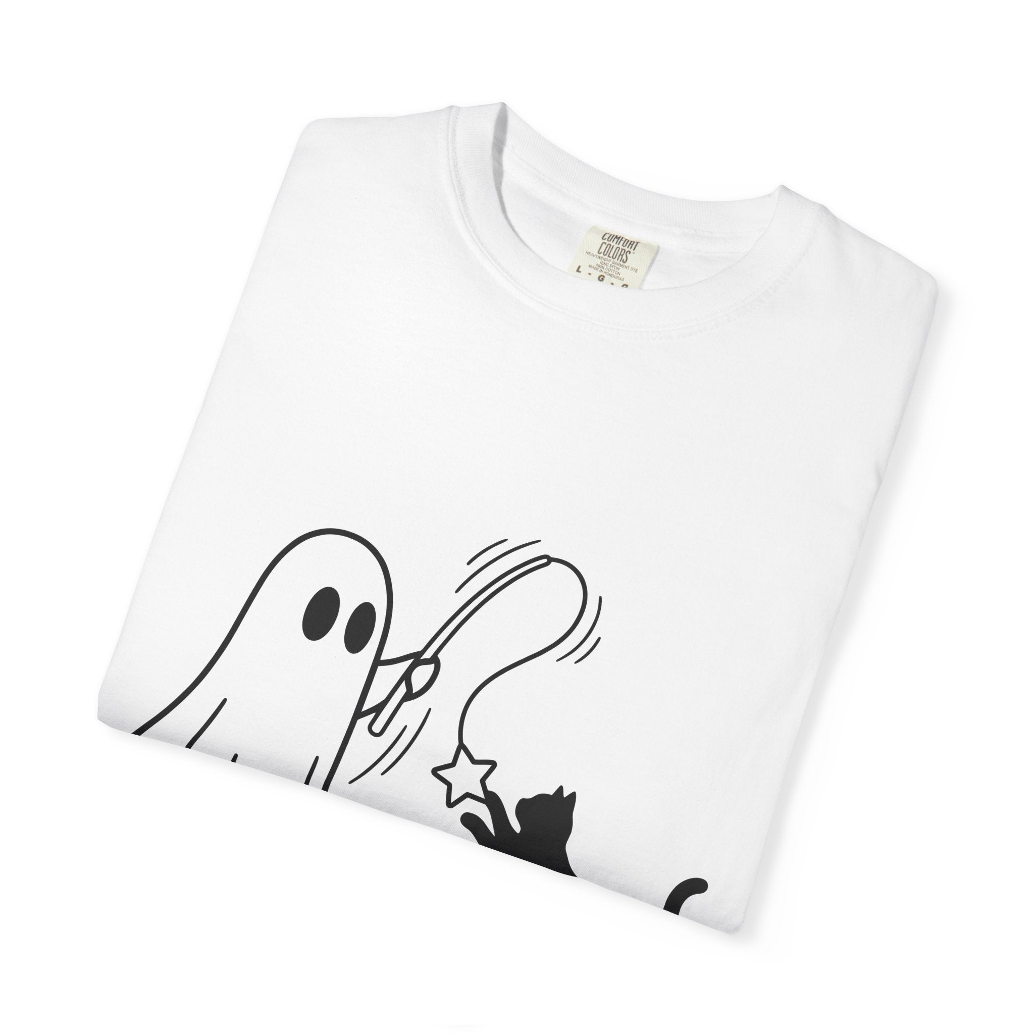 Spooky Cat Shirt Cat Holiday Gift Women Simple Tee Halloween Cat T-Shirt Cat Fan Black Cat Tshirt Holiday Graphic Comic Magic Stick Tshirt