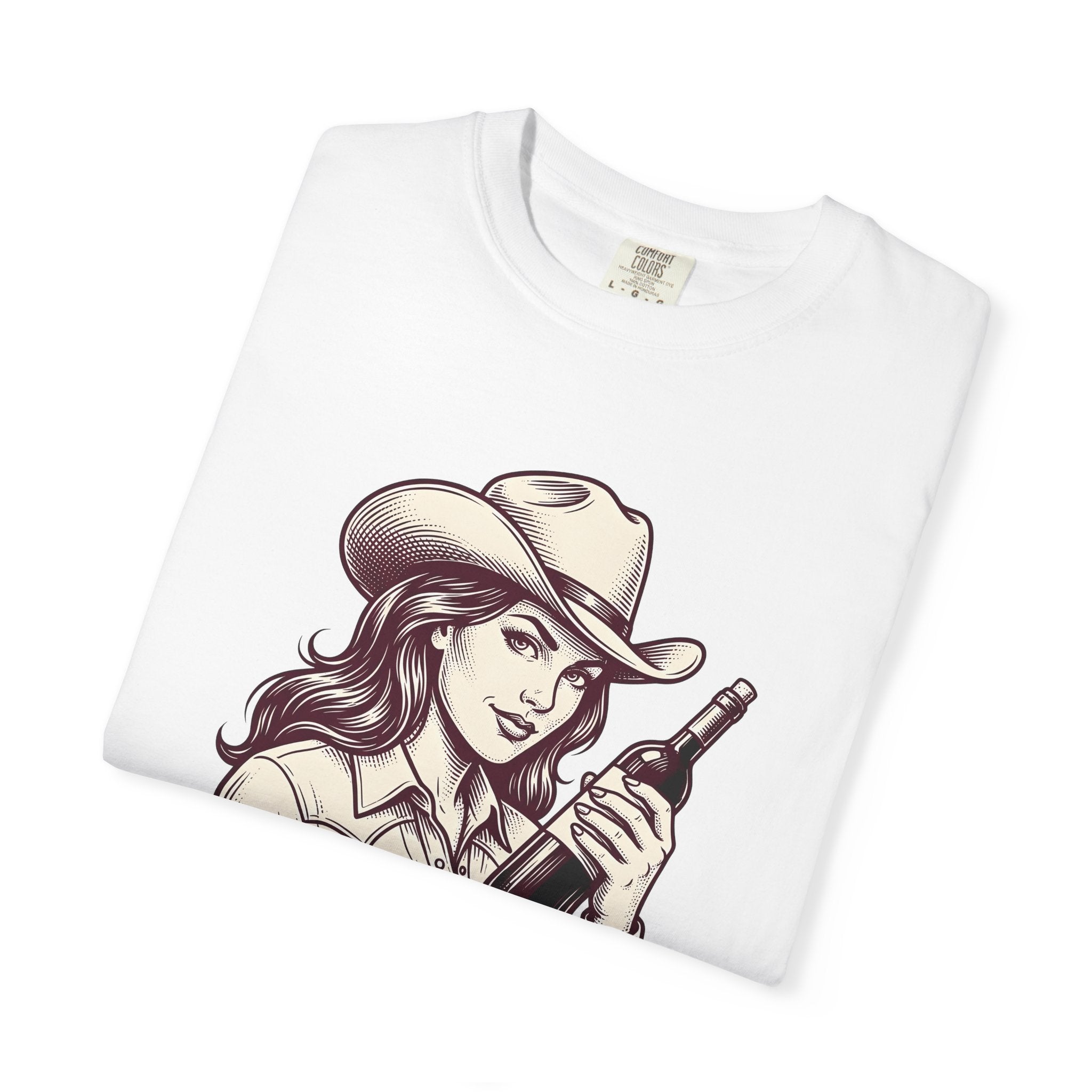 Cowgirl Wine Bottle Shirt Wine Cowboy Gift Women Sketch Tee Wine Bottle T-Shirt Wine Fan Wineglass Tshirt Rodeo Graphic Cartoon Cowboy Hat
