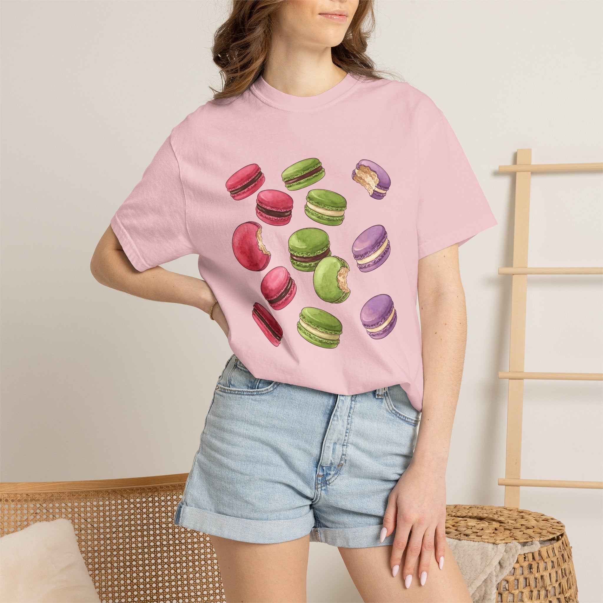Macaron Design Shirt Desserts Pastry Gift Women Ink Tee Macaron T-Shirt Dessert Fan Tattoo Tshirt Confectionery Graphic Sketch Bite Tshirt