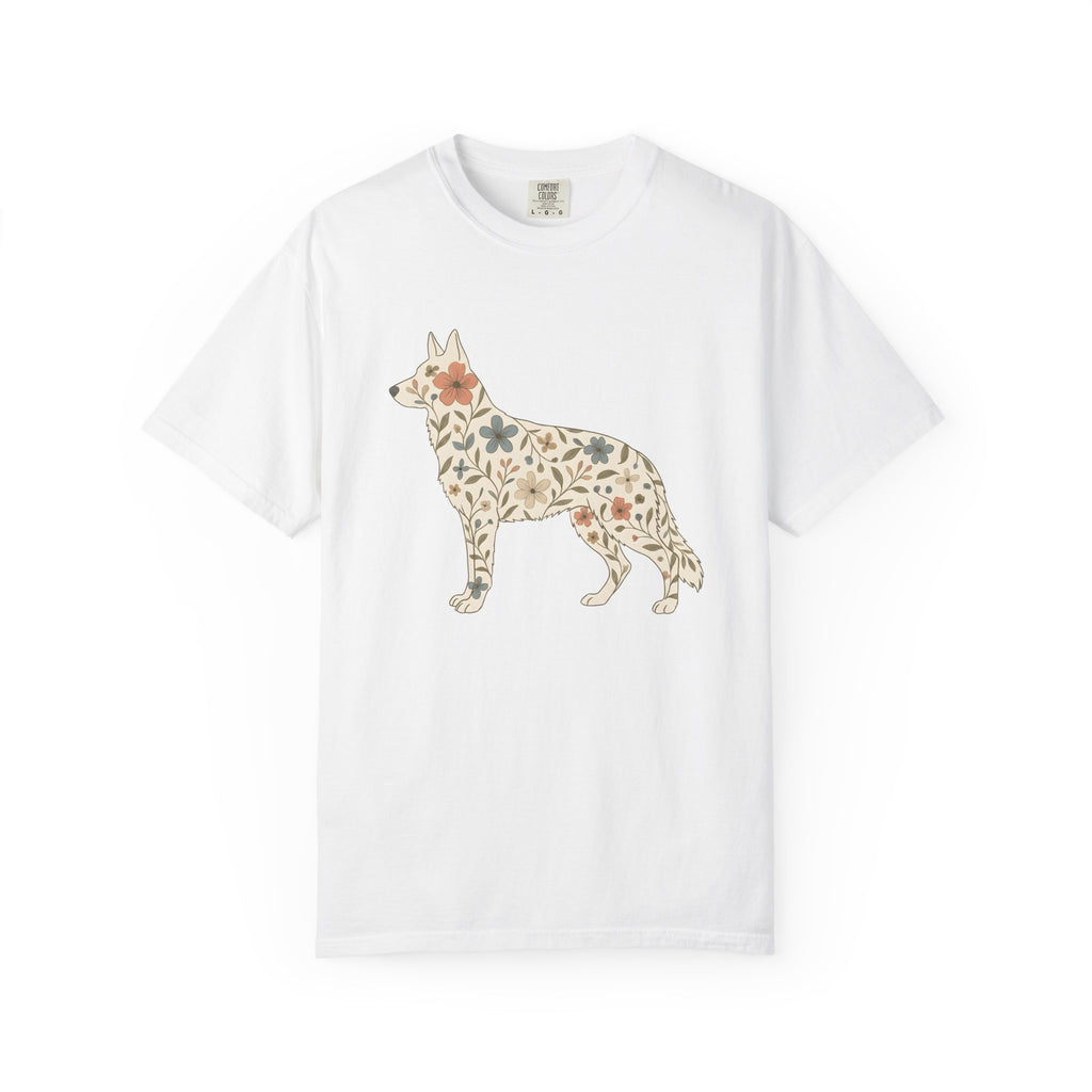 Shepherd Dog German Shirt Dog Petals Gift Women Gypsy Tee Alsatian T-Shirt Dog Fan Bohemian Tshirt Floral Graphic Clean Blossom Tshirt