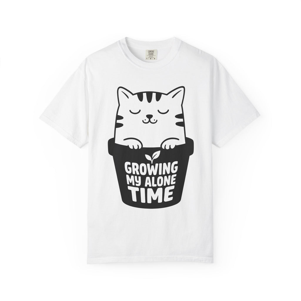 Kitten Pot Shirt Cat Shy Gift Women Adorable Tee Kitten T-Shirt Cat Fan Cute Tshirt Introvert Graphic Simple Greenery Tshirt