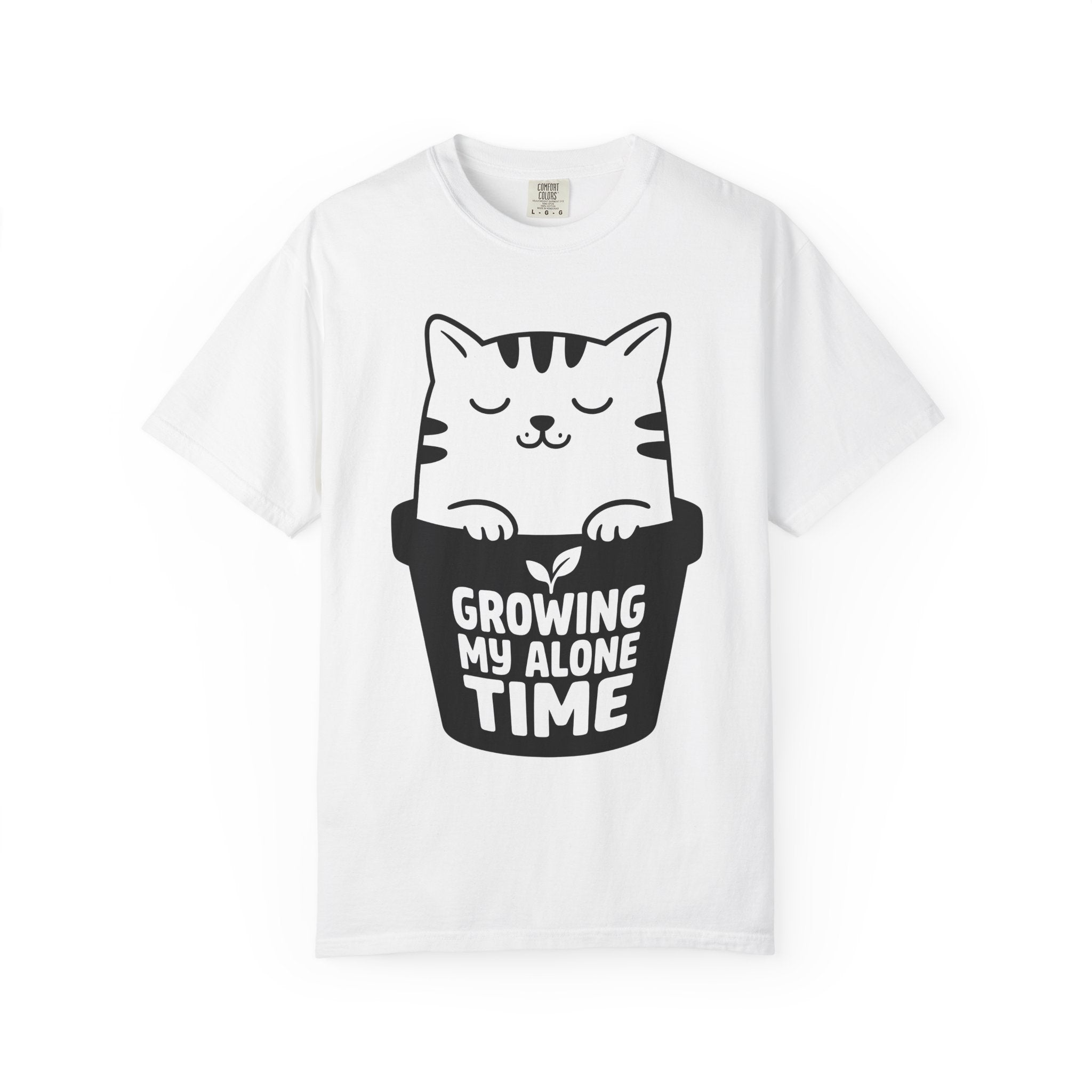 Kitten Pot Shirt Cat Shy Gift Women Adorable Tee Kitten T-Shirt Cat Fan Cute Tshirt Introvert Graphic Simple Greenery Tshirt