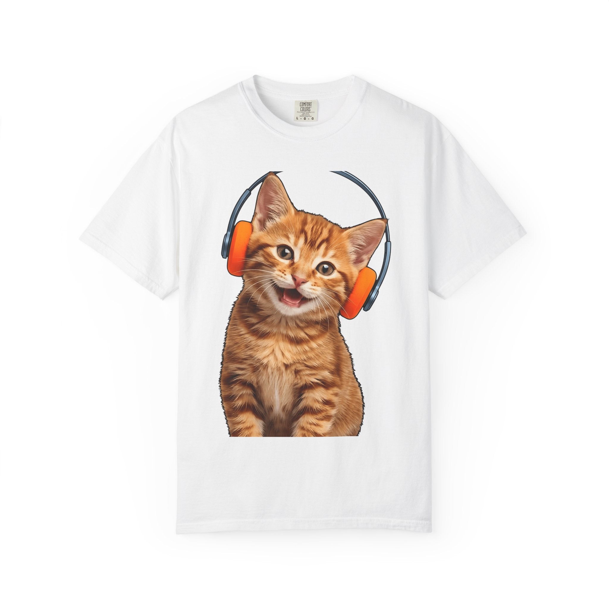 Ginger Cat Headphones Shirt Cat Melody Gift Women Whimsical Tee Orange Cat T-Shirt Cat Fan Fancy Art Tshirt Music Graphic Graphic Earbuds