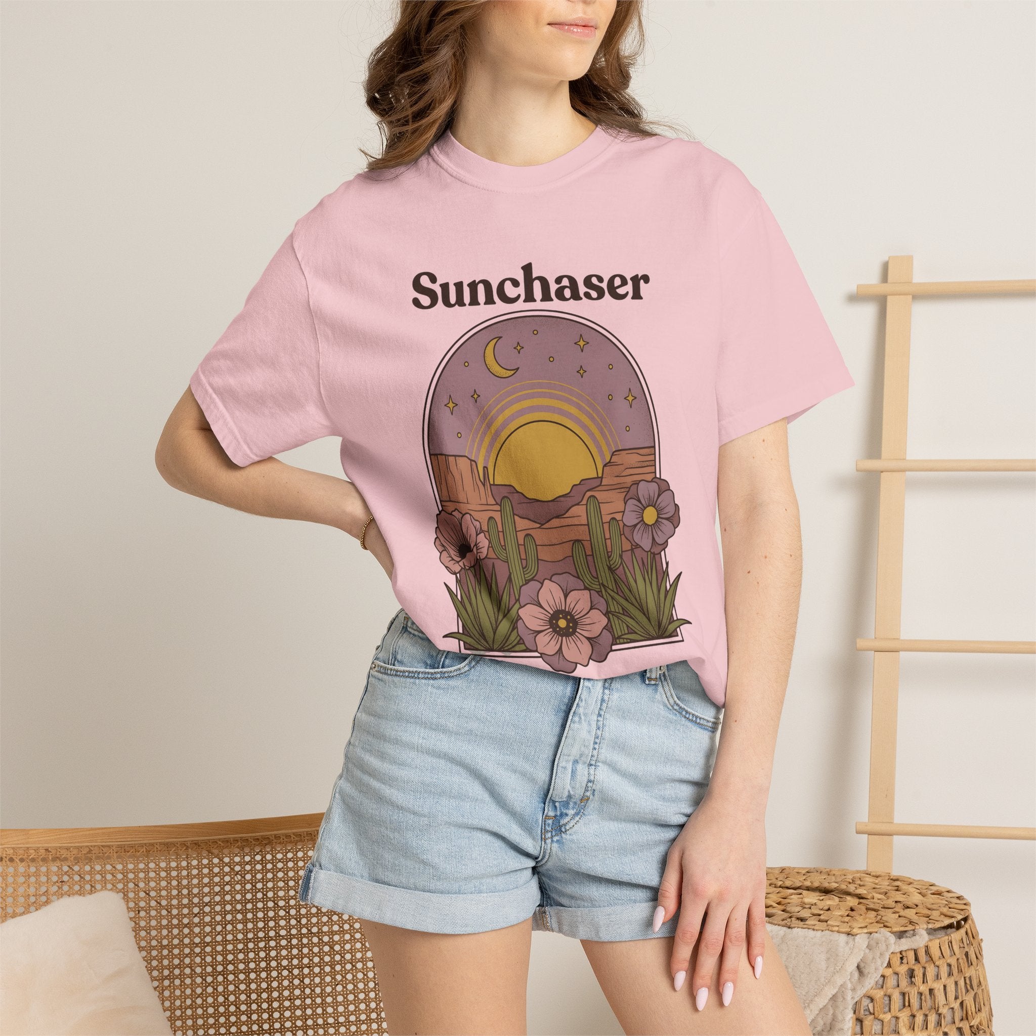 Desert Sunset Shirt Boho Landscape Gift Women Southwestern Tee Dusk T-Shirt Bohemian Fan Tribal Tshirt Scenic Graphic Classic Wildflowers