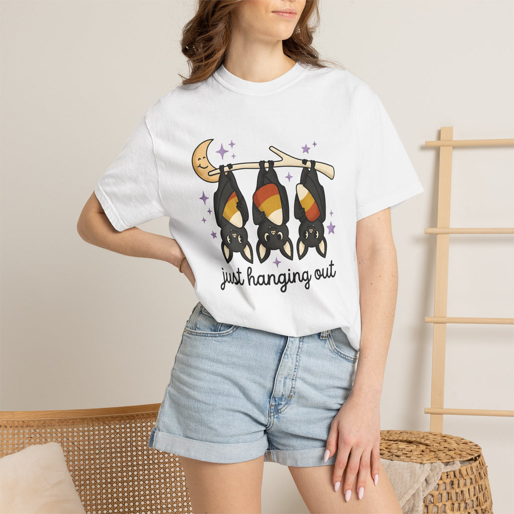 Bat Candy Corn Shirt Halloween Animal Gift Women Cute Tee Candy Corn T-Shirt Horror Fan Kawaii Tshirt Creature Graphic Cartoon Crescent Moon