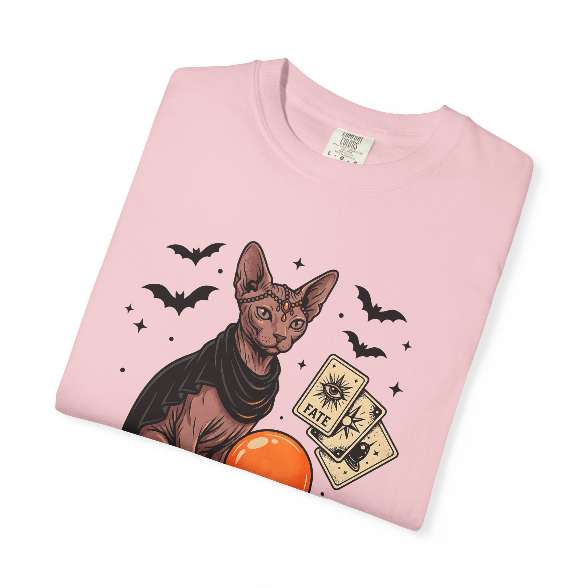 Hairless Cat Shirt Halloween Mysticism Gift Women Spooky Tee Sphynx T-Shirt Horror Fan Occult Graphic Tshirt Antique Magic Orb Tshirt