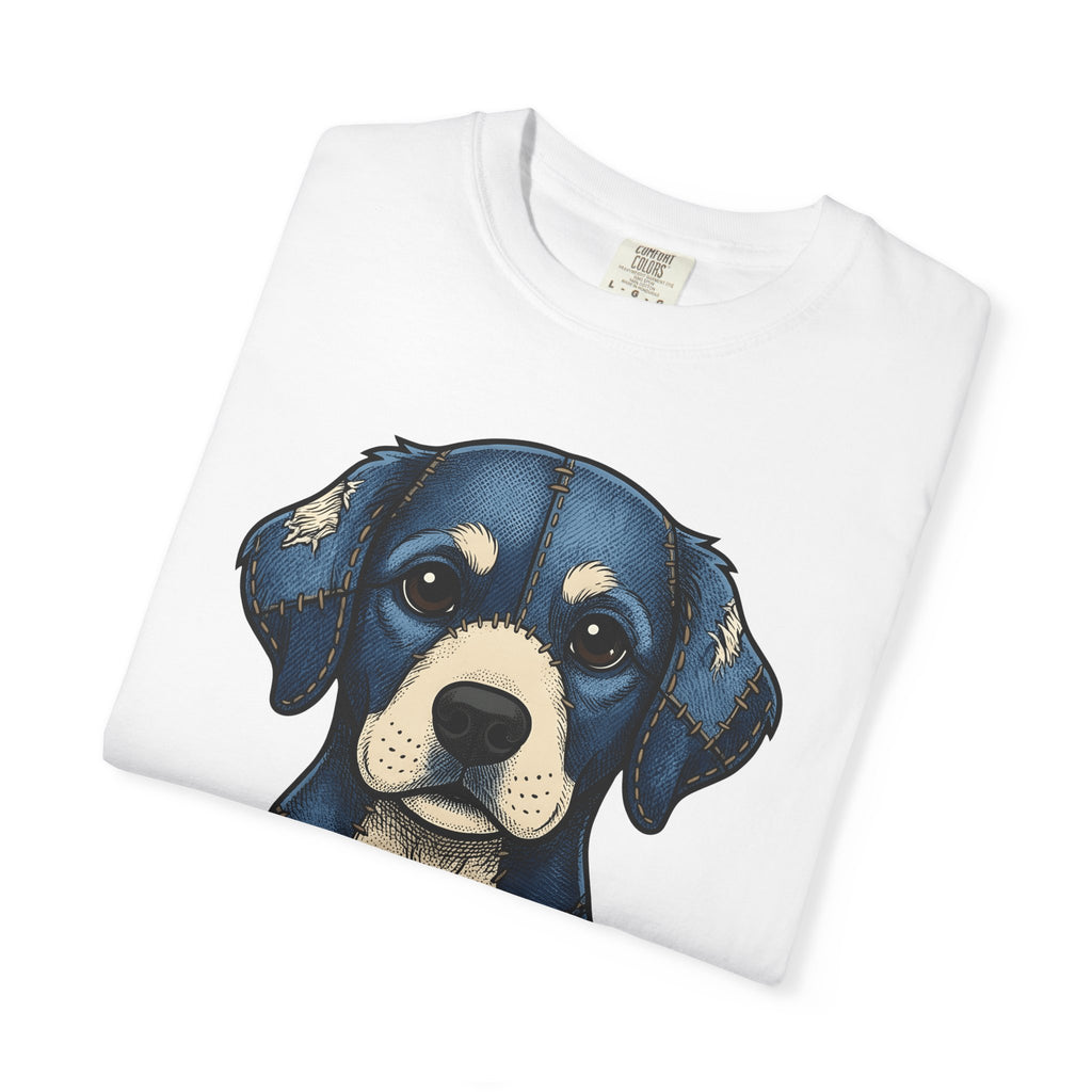 Patchwork Canine Shirt Dog Pet Gift Women Line Art Tee Dog T-Shirt Dog Fan Drawing Tshirt Animal Graphic Antiqued Denim Tshirt