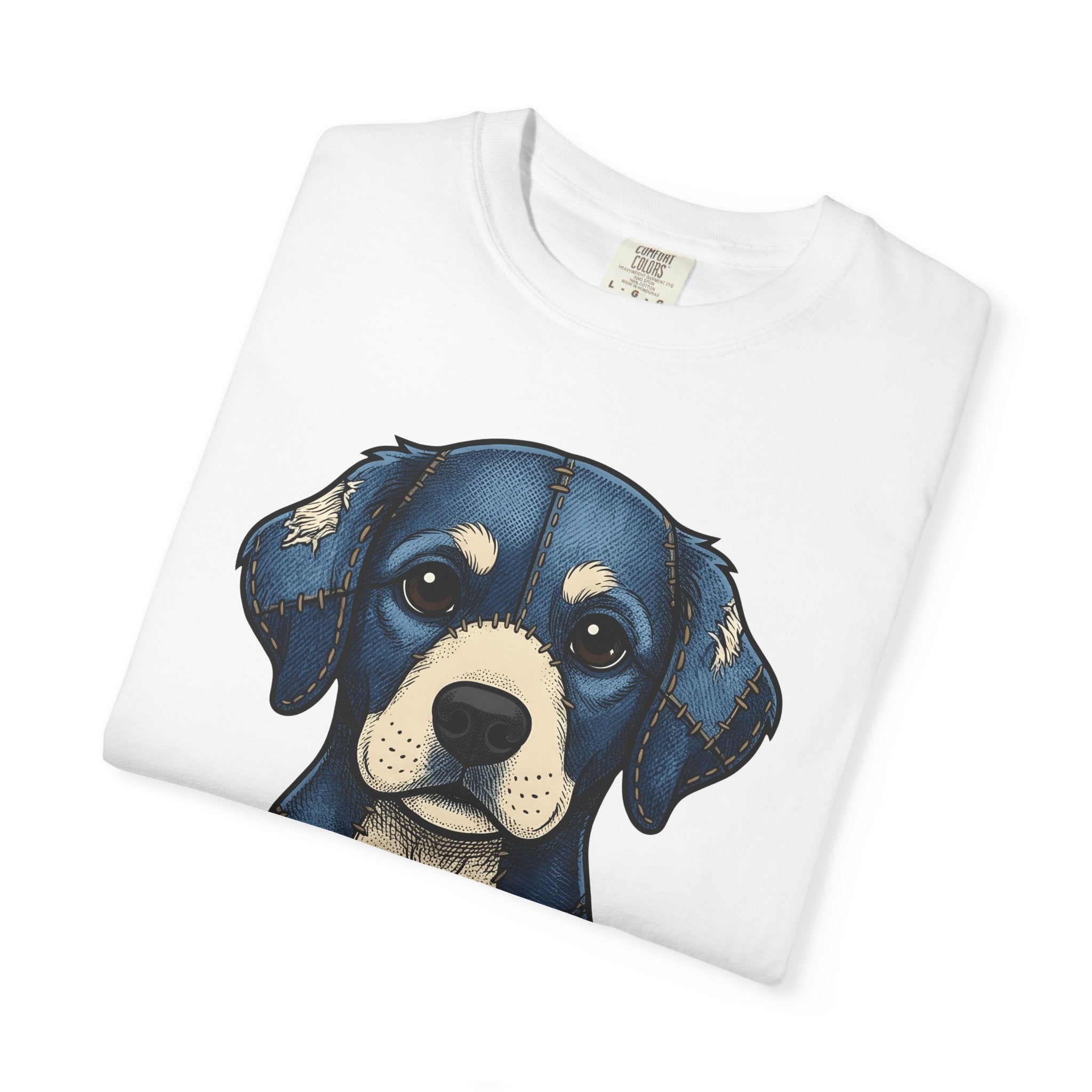 Patchwork Canine Shirt Dog Pet Gift Women Line Art Tee Dog T-Shirt Dog Fan Drawing Tshirt Animal Graphic Antiqued Denim Tshirt