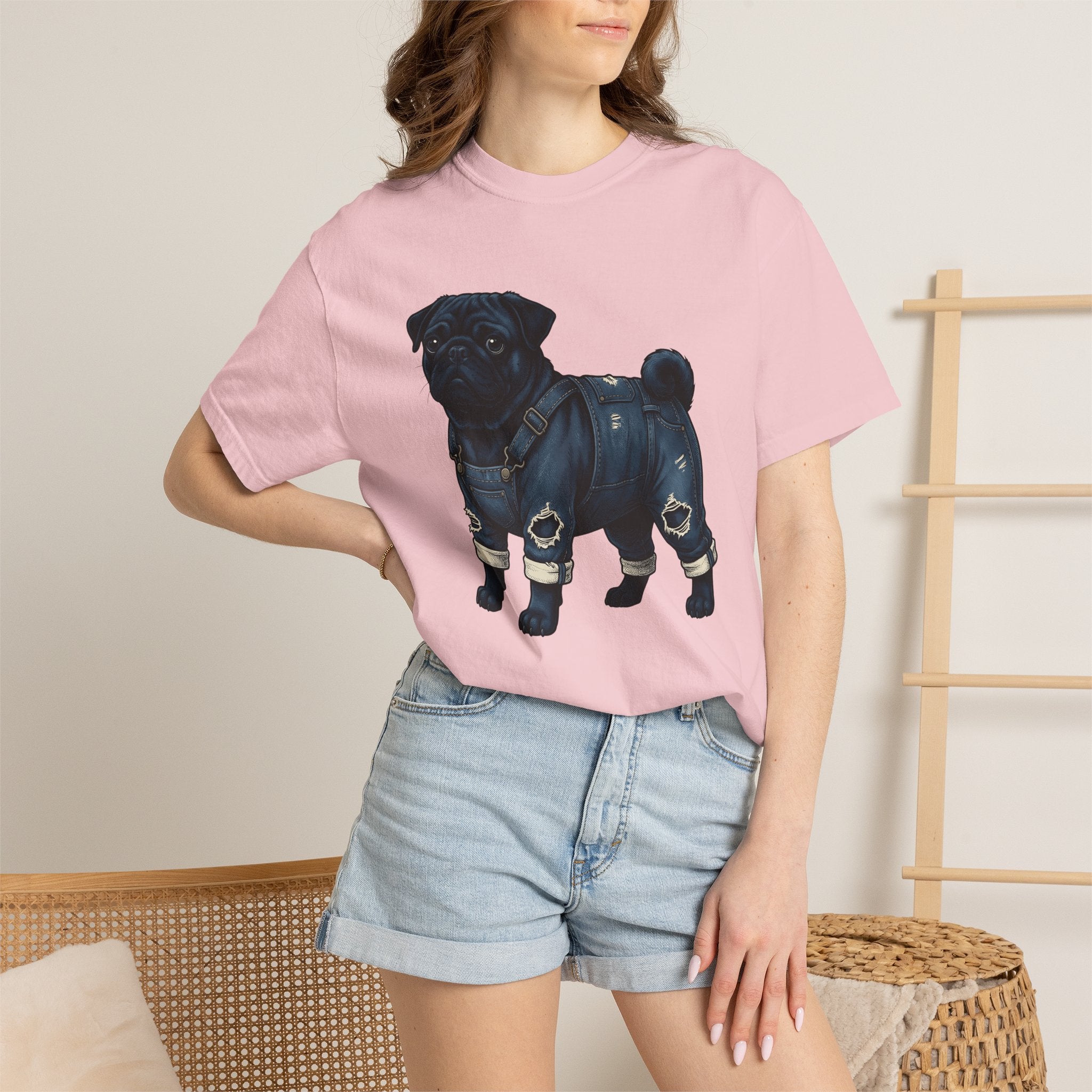 Pug Dog Shirt Dog Fashion Gift Women Hand Drawn Tee Poodle T-Shirt Dog Fan Illustrated Tshirt Style Graphic Vintage Denim Overalls Tshirt