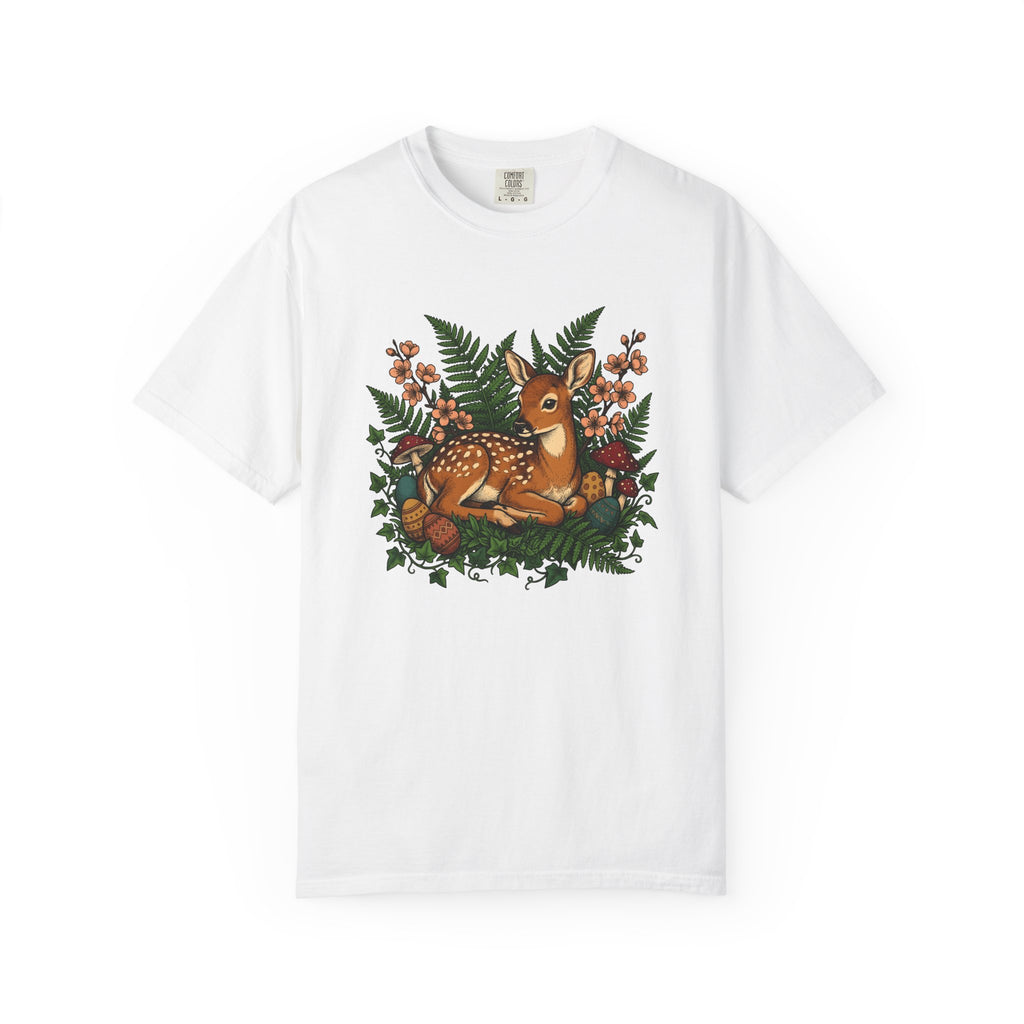 Doe Shirt Easter Trees Gift Women Leaf Tee Deer T-Shirt Easter Fan Foliage Tshirt Forest Graphic Sketch Decorated Eggs Tshirt