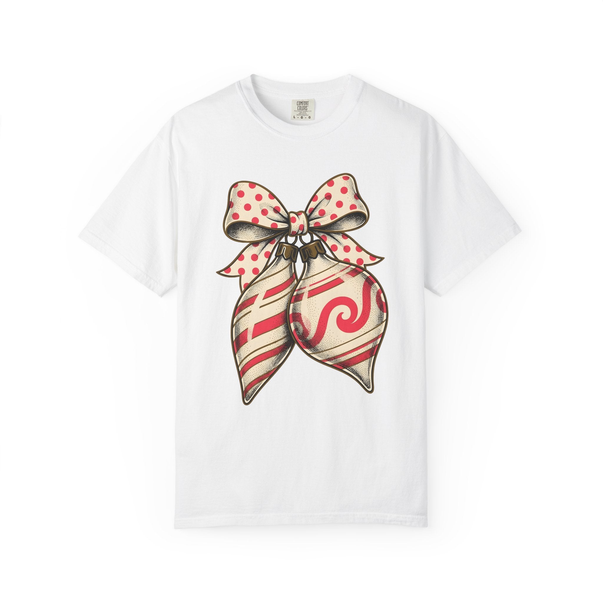 Holiday Ornaments Shirt Christmas Celebration Gift Women Retro Tee Baubles T-Shirt Xmas Fan Vintage Tshirt Party Graphic Sketch Dotted