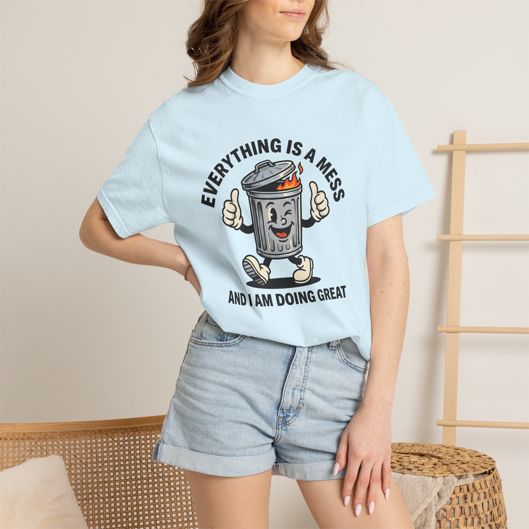 Garbage Bin Character Shirt Cute Jokes Gift Women Comic Tee Trash Can T-Shirt Funny Fan Cartoon Tshirt Humor Graphic Retro Flames Tshirt