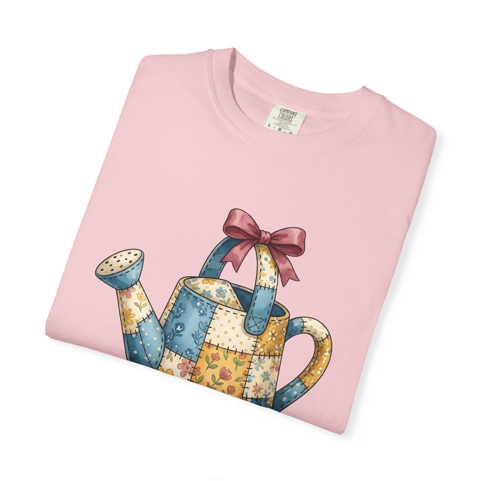 Patchwork Watering Can Shirt Easter Spring Gift Women Farmhouse Tee Watering Can T-Shirt Easter Fan Rustic Tshirt Season Graphic Watercolor