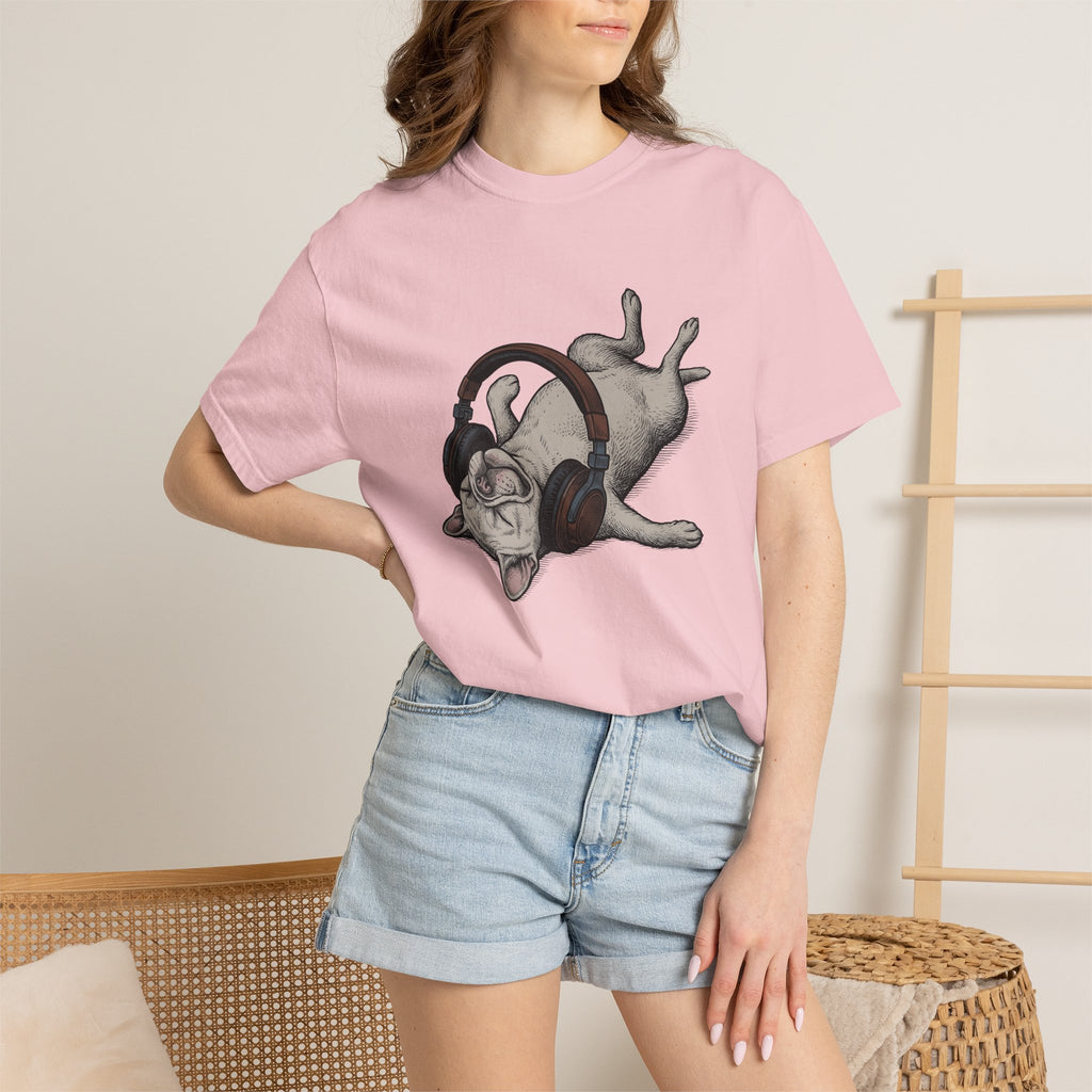 French Bulldog Shirt Dog Instruments Gift Women Cartoon Tee Bulldog T-Shirt Dog Fan Toon Tshirt Music Graphic Hand Drawn Headphones Tshirt