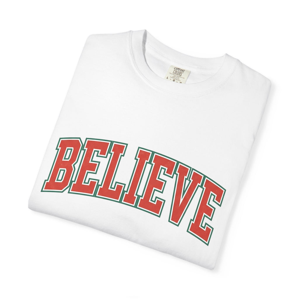 Varsity Block Text Shirt Christmas Holiday Gift Women Bold Tee Lettering T-Shirt Xmas Fan Typography Tshirt Seasonal Graphic Retro
