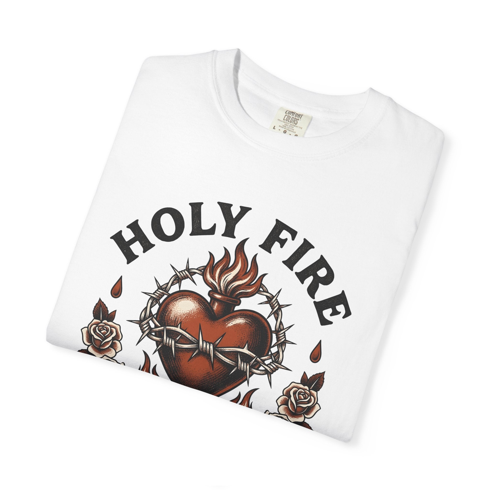 Flaming Divine Heart Shirt Tattoo Witchcraft Gift Women Sketch Tee Sacred Heart T-Shirt Ink Fan Illustrated Tshirt Magical Graphic Hand