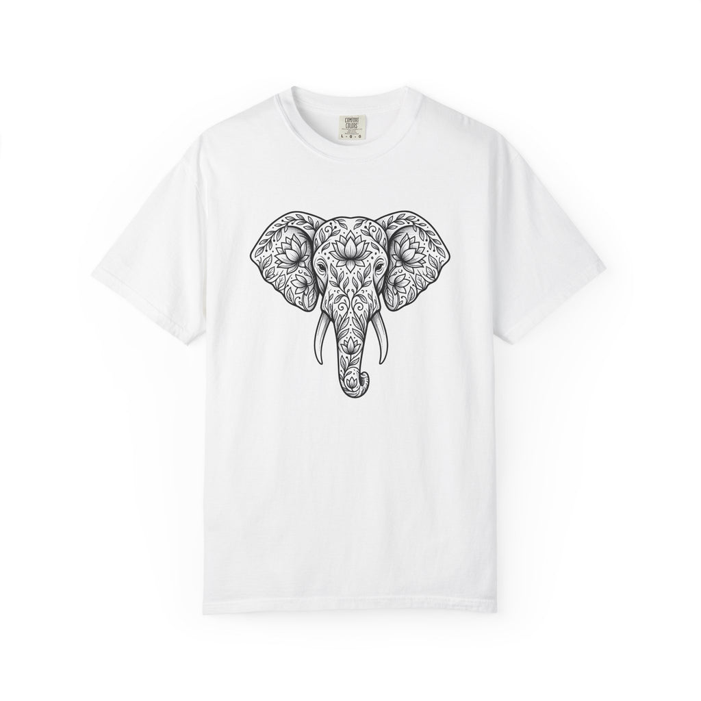 Elephant Blossom Shirt Boho Fauna Gift Women Tribal Tee Pachyderm T-Shirt Bohemian Fan Ethnic Tshirt Wildlife Graphic Henna Sacred Flower