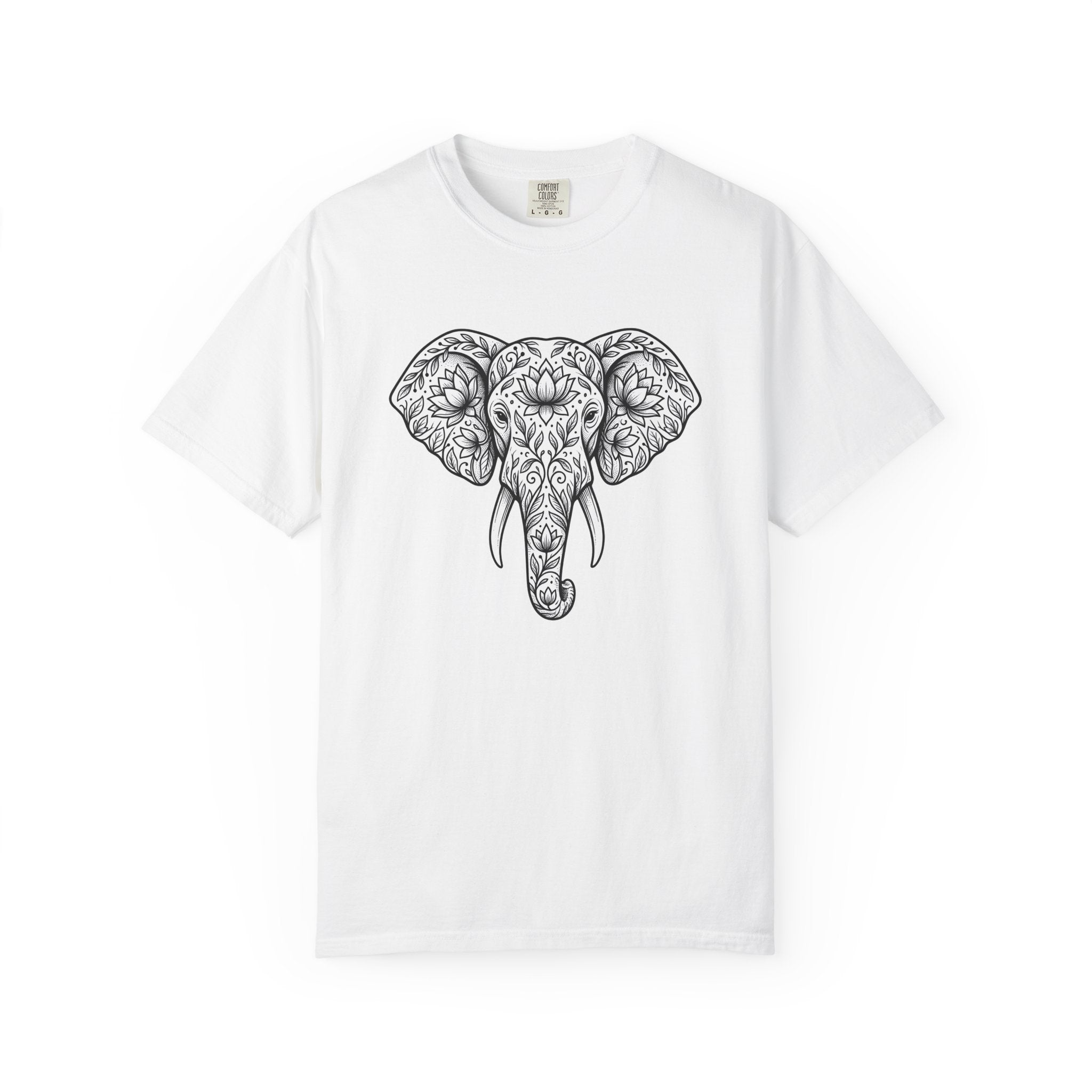 Elephant Blossom Shirt Boho Fauna Gift Women Tribal Tee Pachyderm T-Shirt Bohemian Fan Ethnic Tshirt Wildlife Graphic Henna Sacred Flower