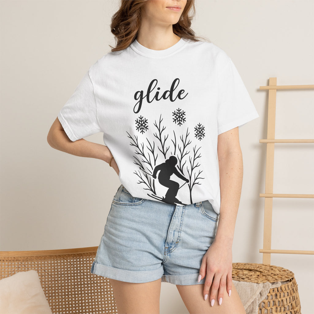 Skier Graphic Shirt Sports & Activities Winter Gift Women Silhouette Tee Snowboarder T-Shirt Athlete Enthusiast Outline Tshirt Frosty