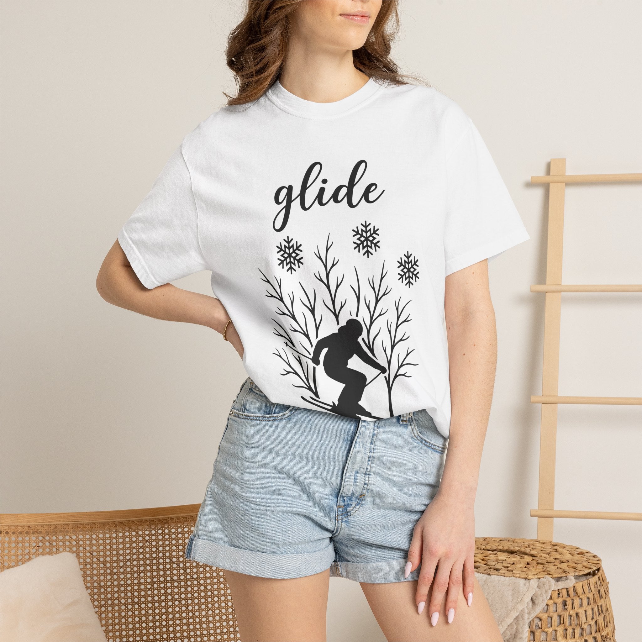 Skier Graphic Shirt Sports & Activities Winter Gift Women Silhouette Tee Snowboarder T-Shirt Athlete Enthusiast Outline Tshirt Frosty