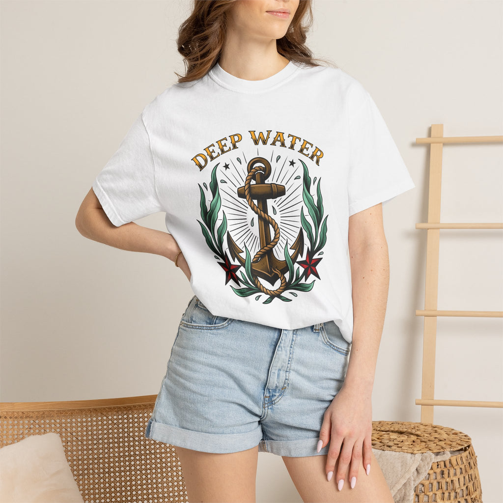 Anchor Bloom Shirt Boho Chic Sailing Gift Women Illustrative Tee Floral T-Shirt Bohemian Fan Hand Drawn Tshirt Nautical Graphic Sketch Line