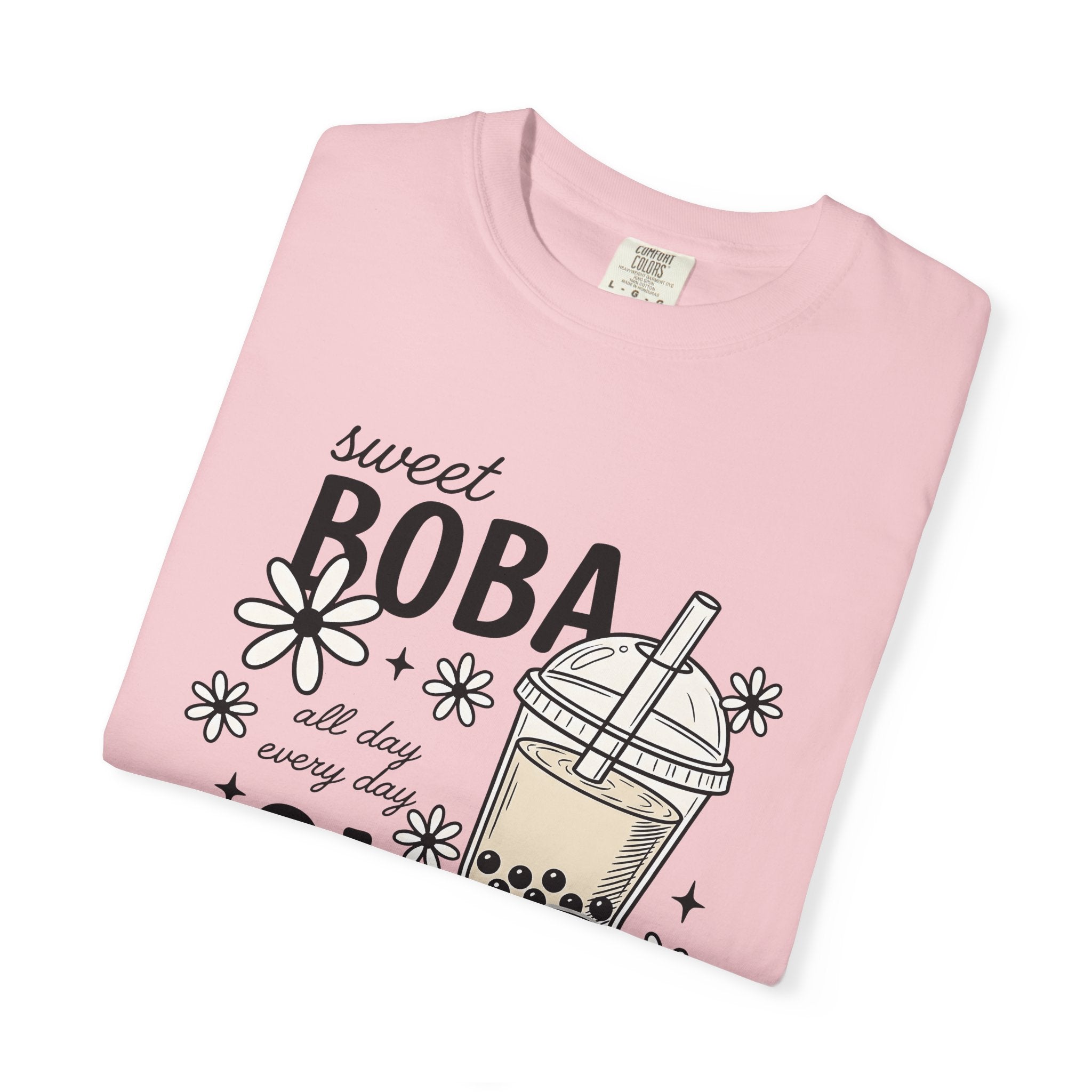 Boba Tea Shirt Drinks Foodie Gift Women Doodle Tee Bubble Tea T-Shirt Beverage Fan Milk Tea Tshirt Food Graphic Retro Floral Tshirt